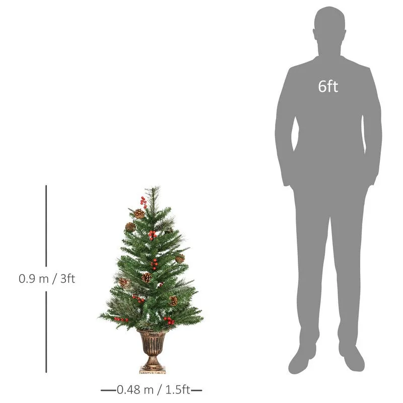 2x 3 Foot Berries & Cones Christmas Tree Artificial - Ornament 110 Tips