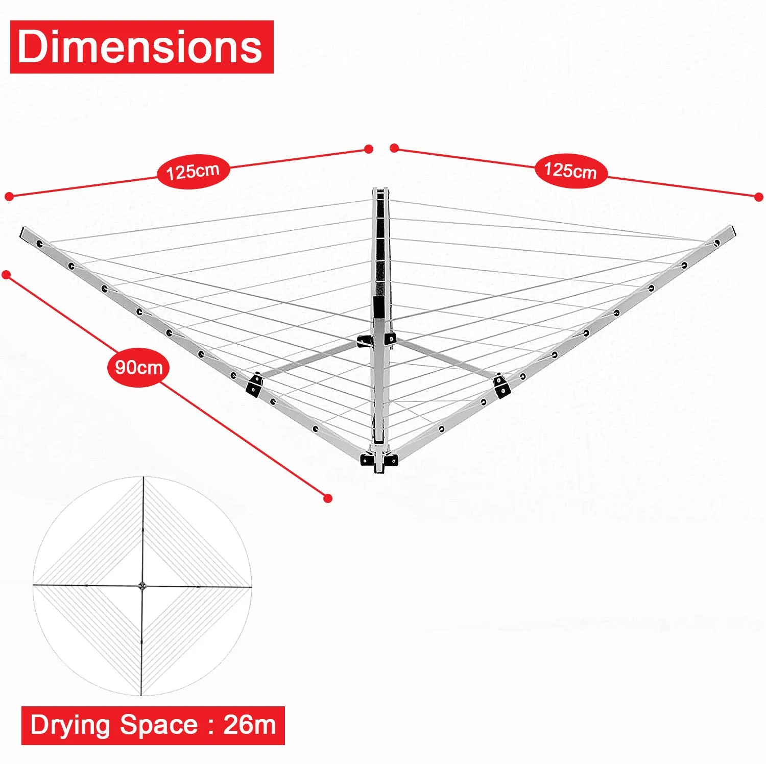 5 Arm 26m Wall Mounted Clothes Airer