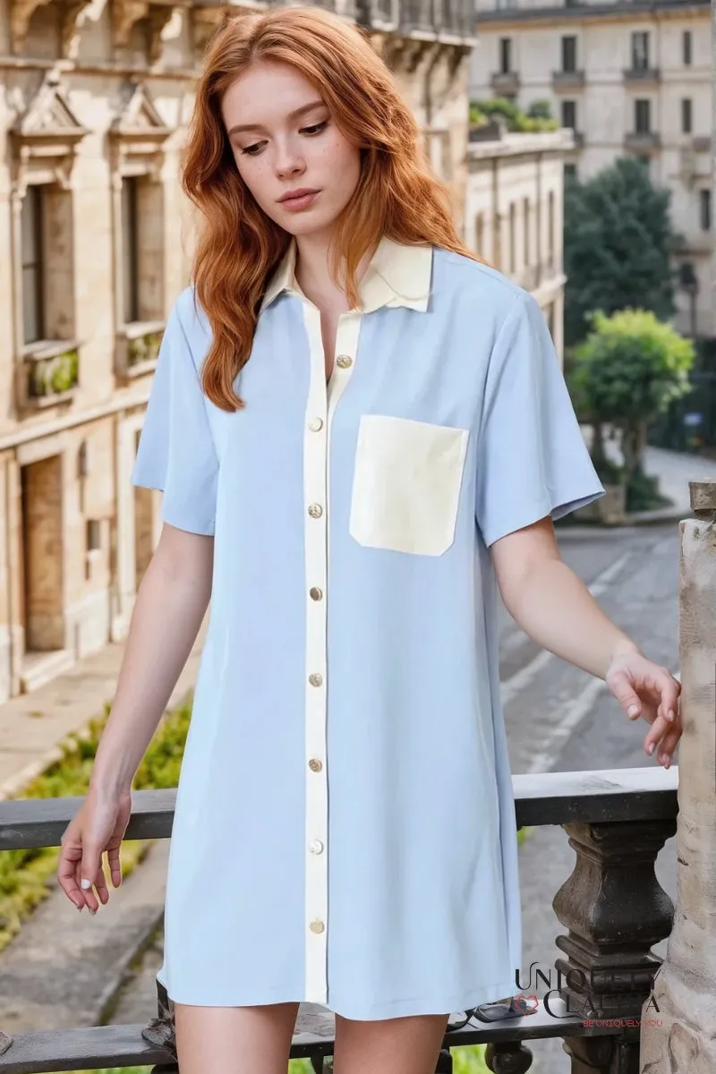 Alexa Vegan Leather Trim Shirt Dress
