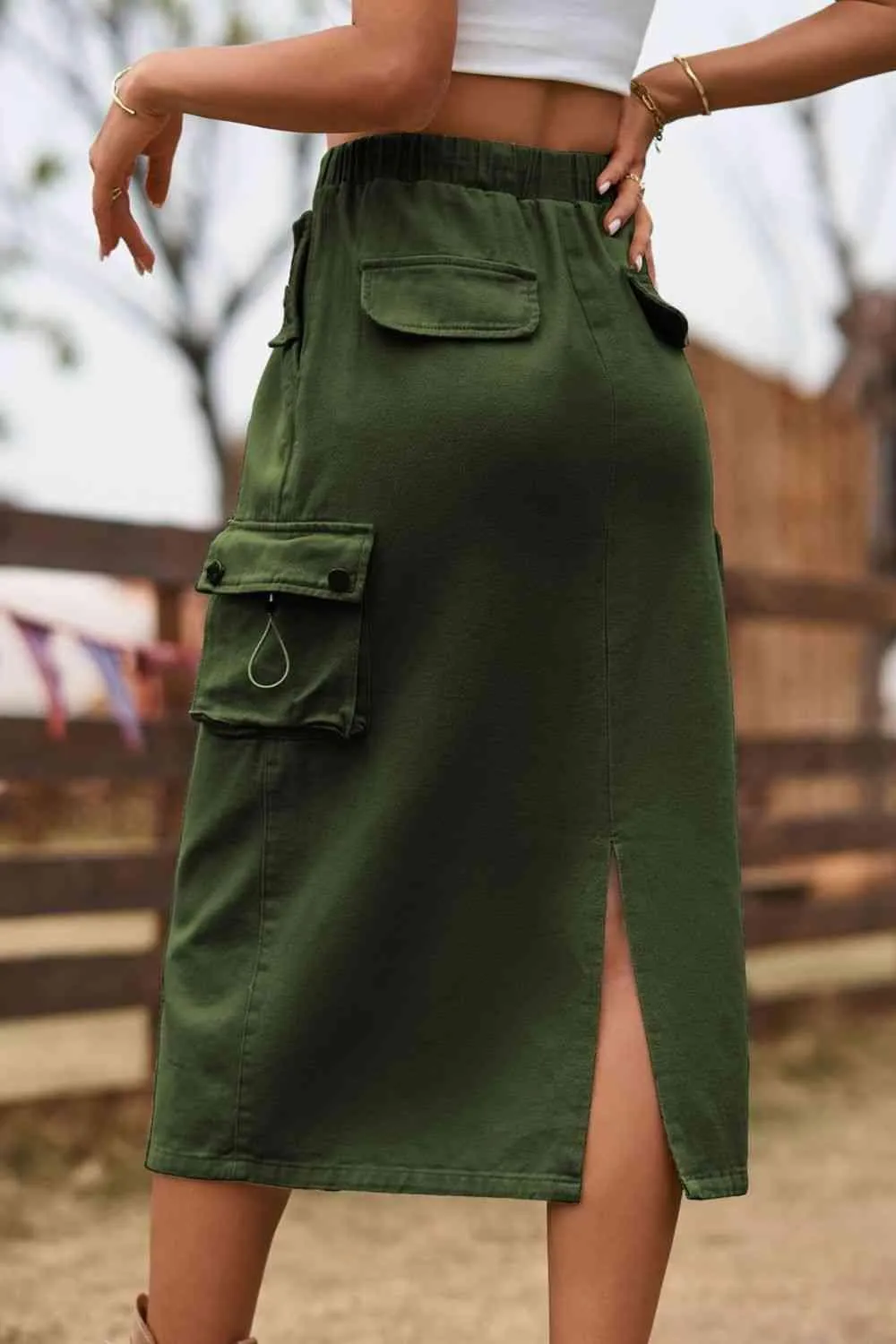 Always In Style Slit Denim Cargo Midi Skirt