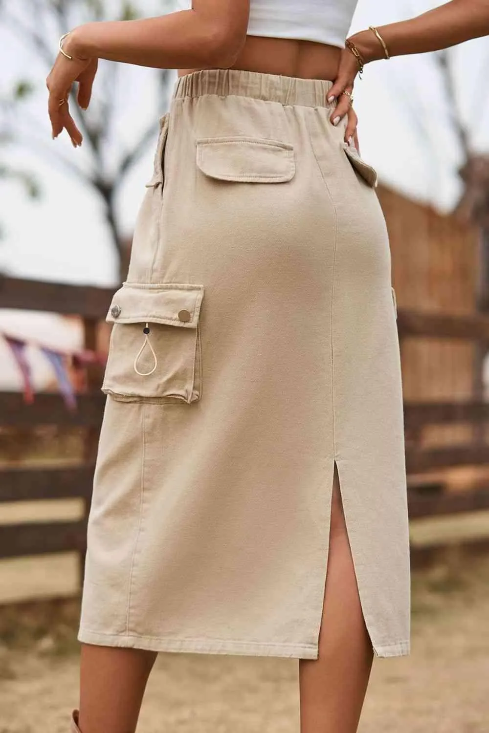 Always In Style Slit Denim Cargo Midi Skirt