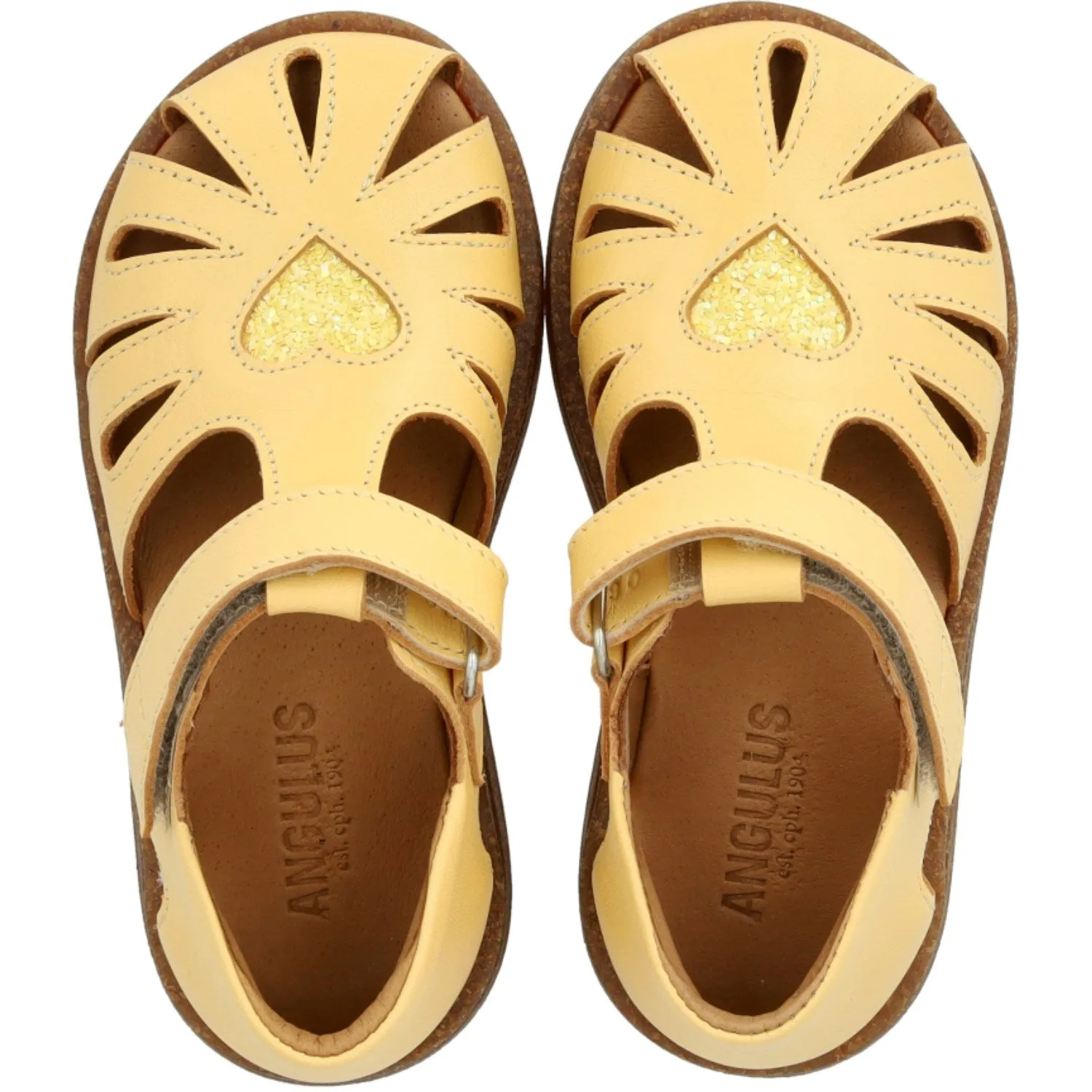 Angulus Mellow Yellow/Pineapple Glitter Leather Heart Sandal with Sparkling Glitter Heart