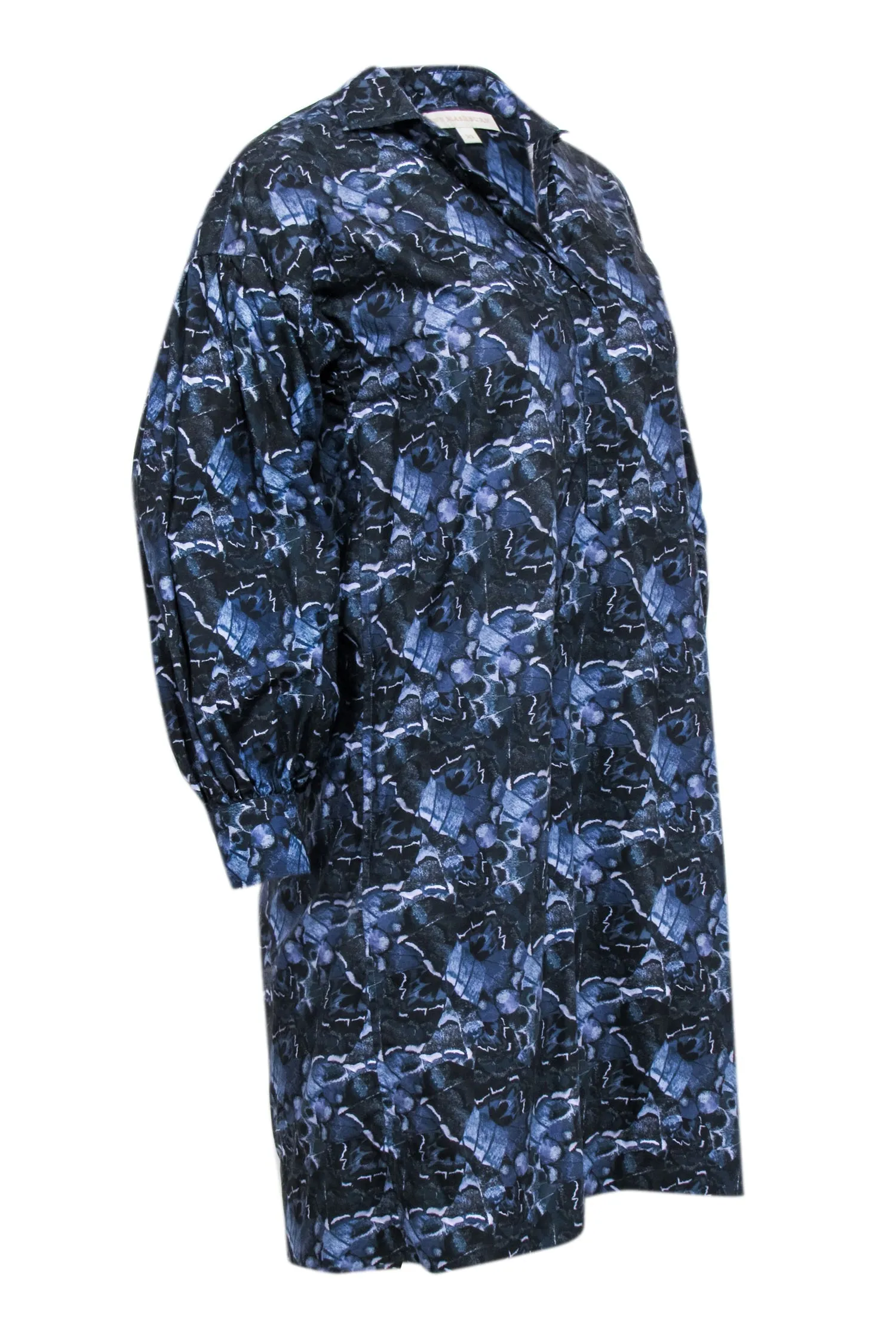 Ann Mashburn - Navy & Blue Abstract Print Shirt Dress Sz XS