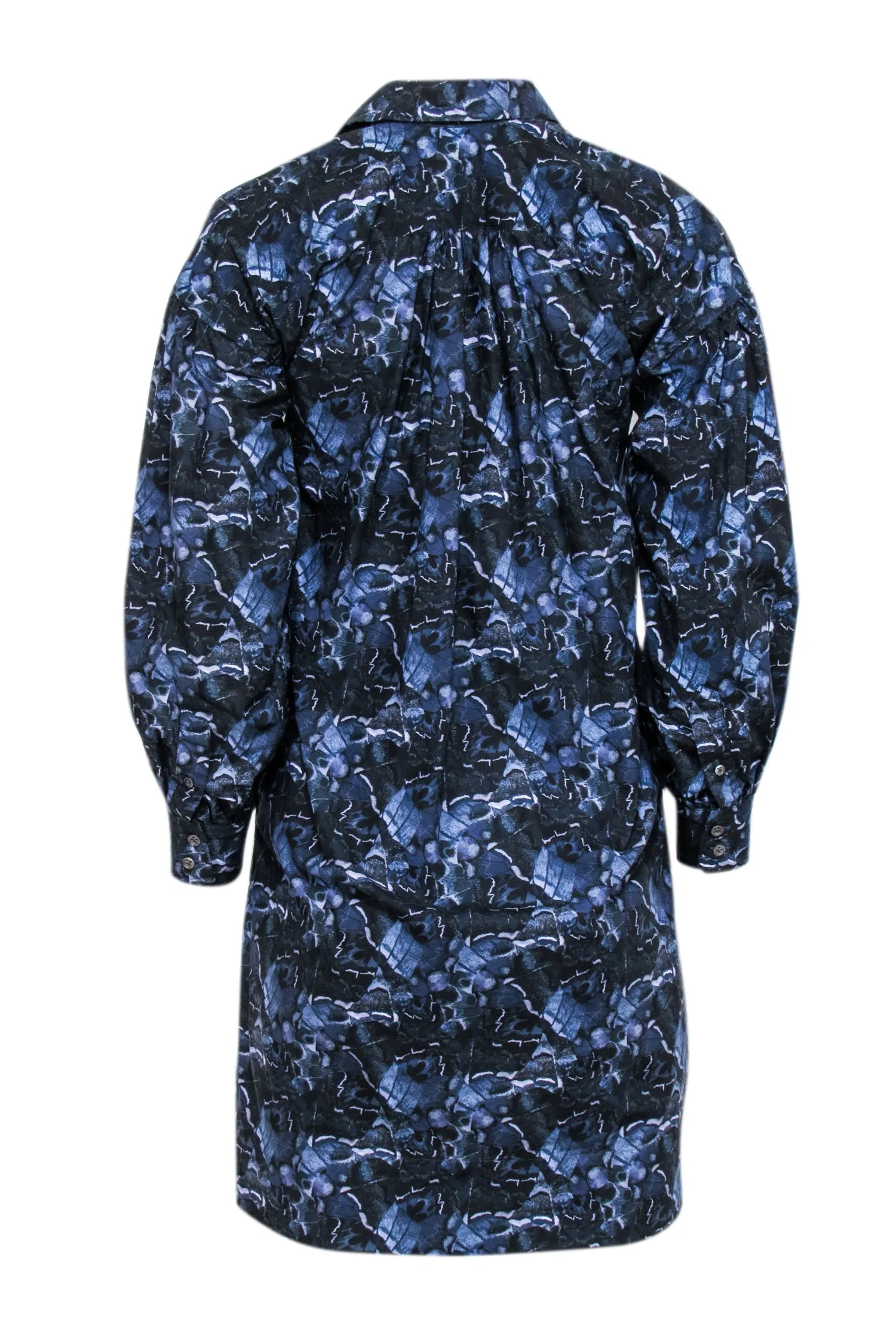 Ann Mashburn - Navy & Blue Abstract Print Shirt Dress Sz XS