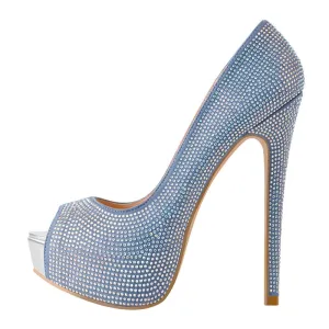 Artificial Diamond Platform Peep Toe High Heel Sandals