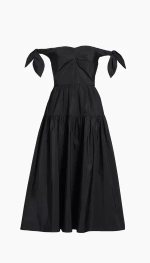 Ashland Midi Dress with Ties in Black