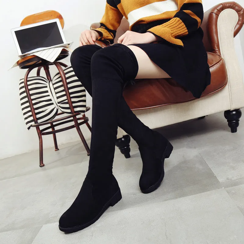 Back Lace Up Round Toe Flat Over-knee Long Boots
