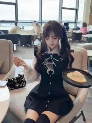 Black & White Bow Dress – Kawaii Lolita Preppy Vintage Style From Kawaii Stop
