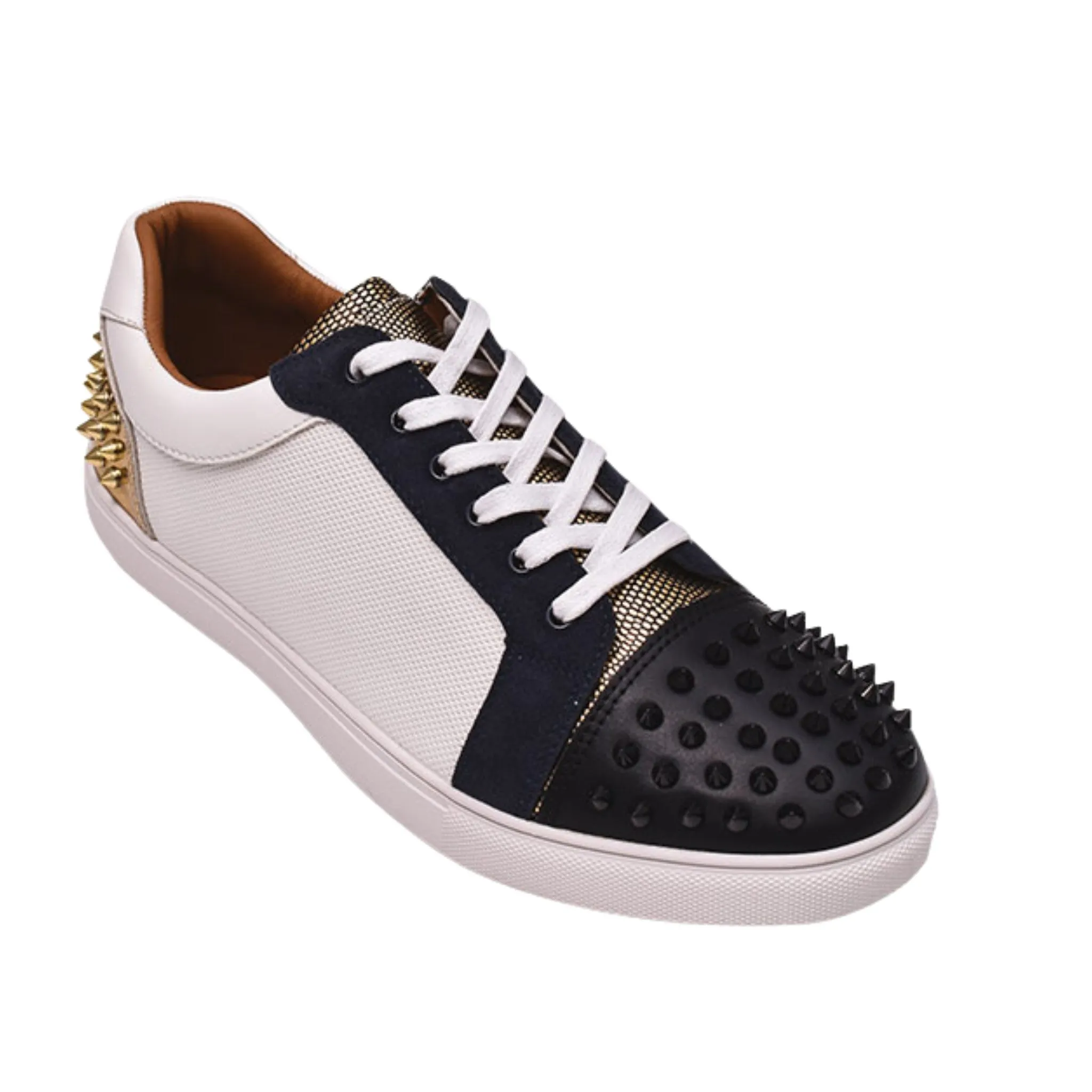 Black and White Prom Sneakers with Gold Spikes