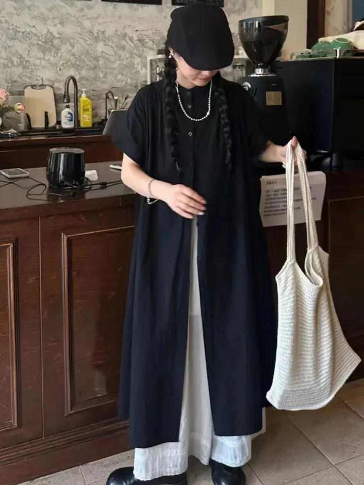 Black Oversized Kimono Shirt Dress – Gothic Casual Summer Style From Kawaii Stop