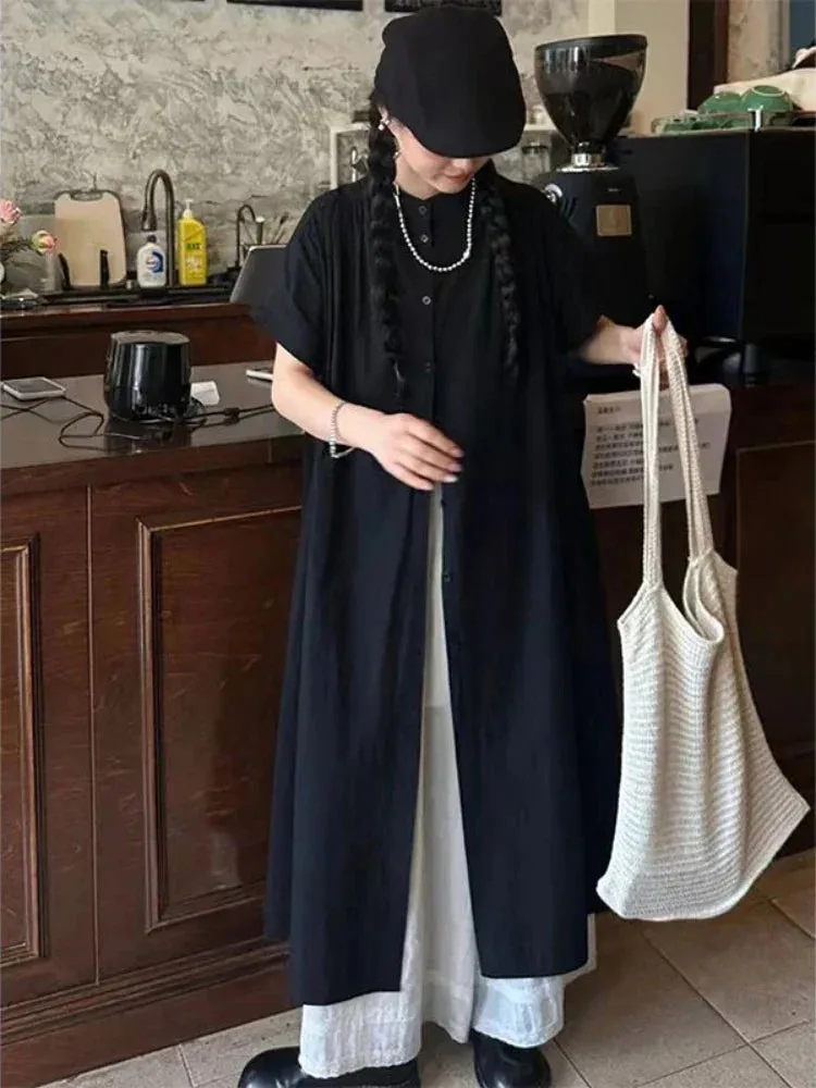 Black Oversized Kimono Shirt Dress – Gothic Casual Summer Style From Kawaii Stop