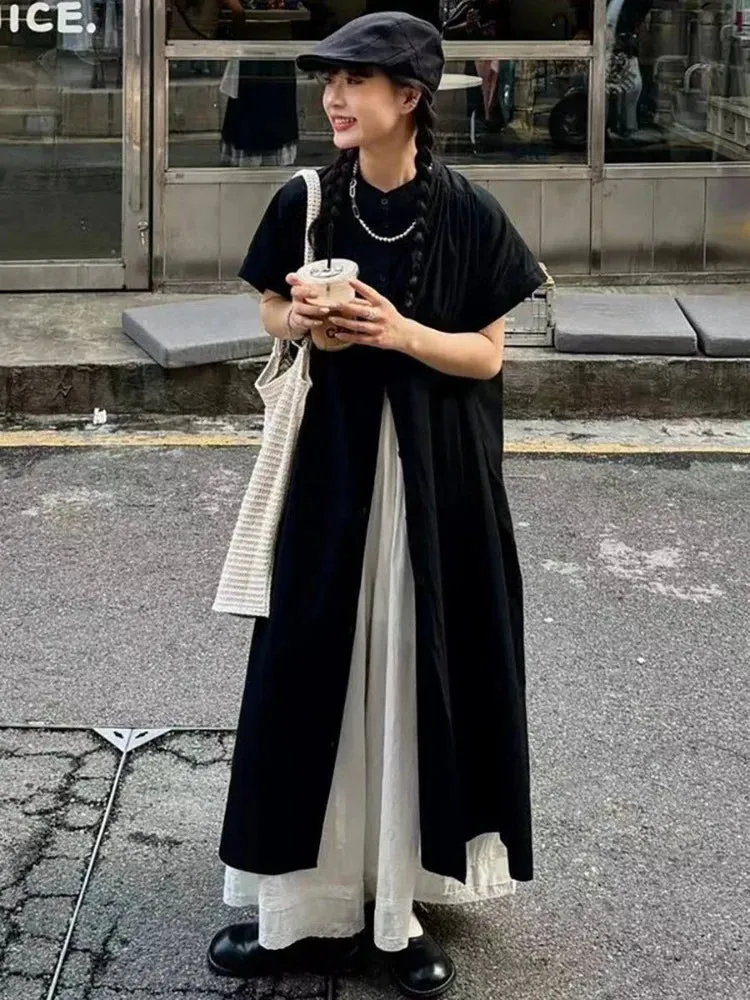Black Oversized Kimono Shirt Dress – Gothic Casual Summer Style From Kawaii Stop