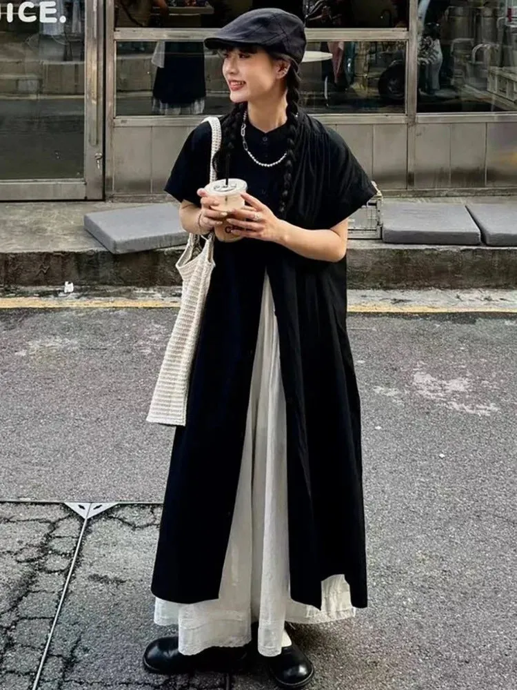 Black Oversized Kimono Shirt Dress – Gothic Casual Summer Style From Kawaii Stop