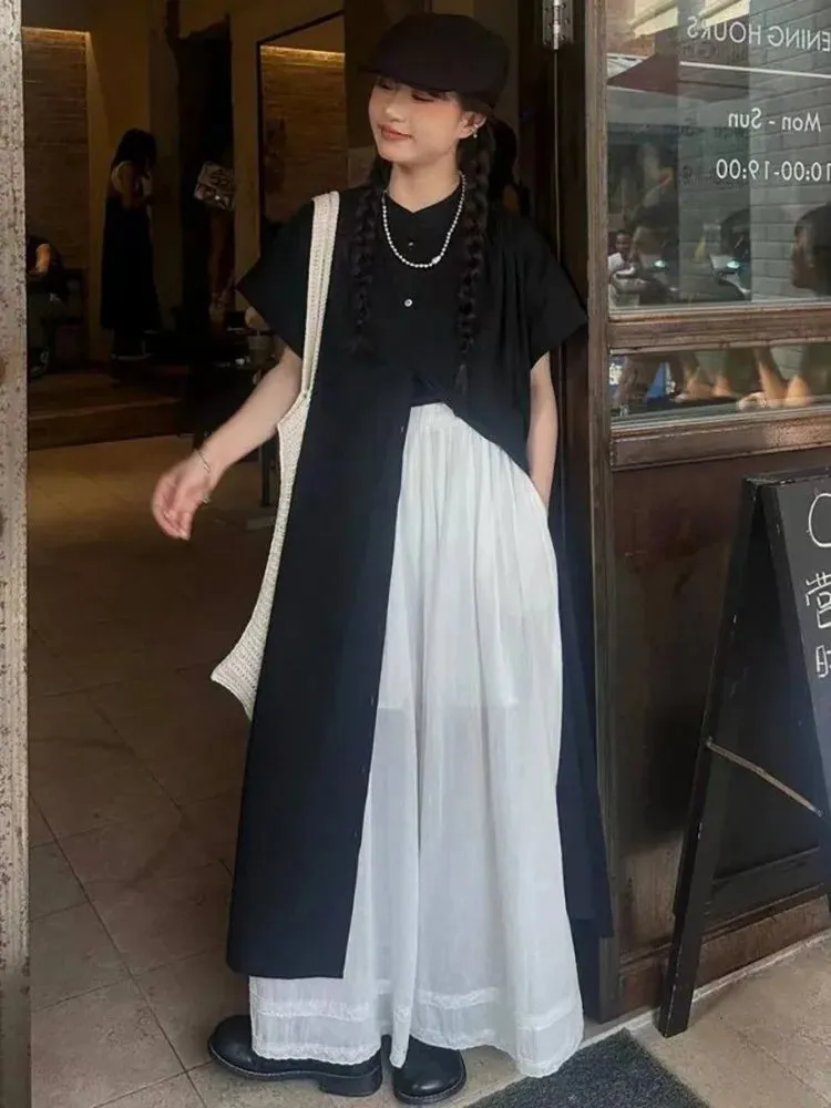 Black Oversized Kimono Shirt Dress – Gothic Casual Summer Style From Kawaii Stop
