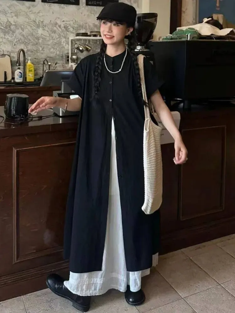 Black Oversized Kimono Shirt Dress – Gothic Casual Summer Style From Kawaii Stop