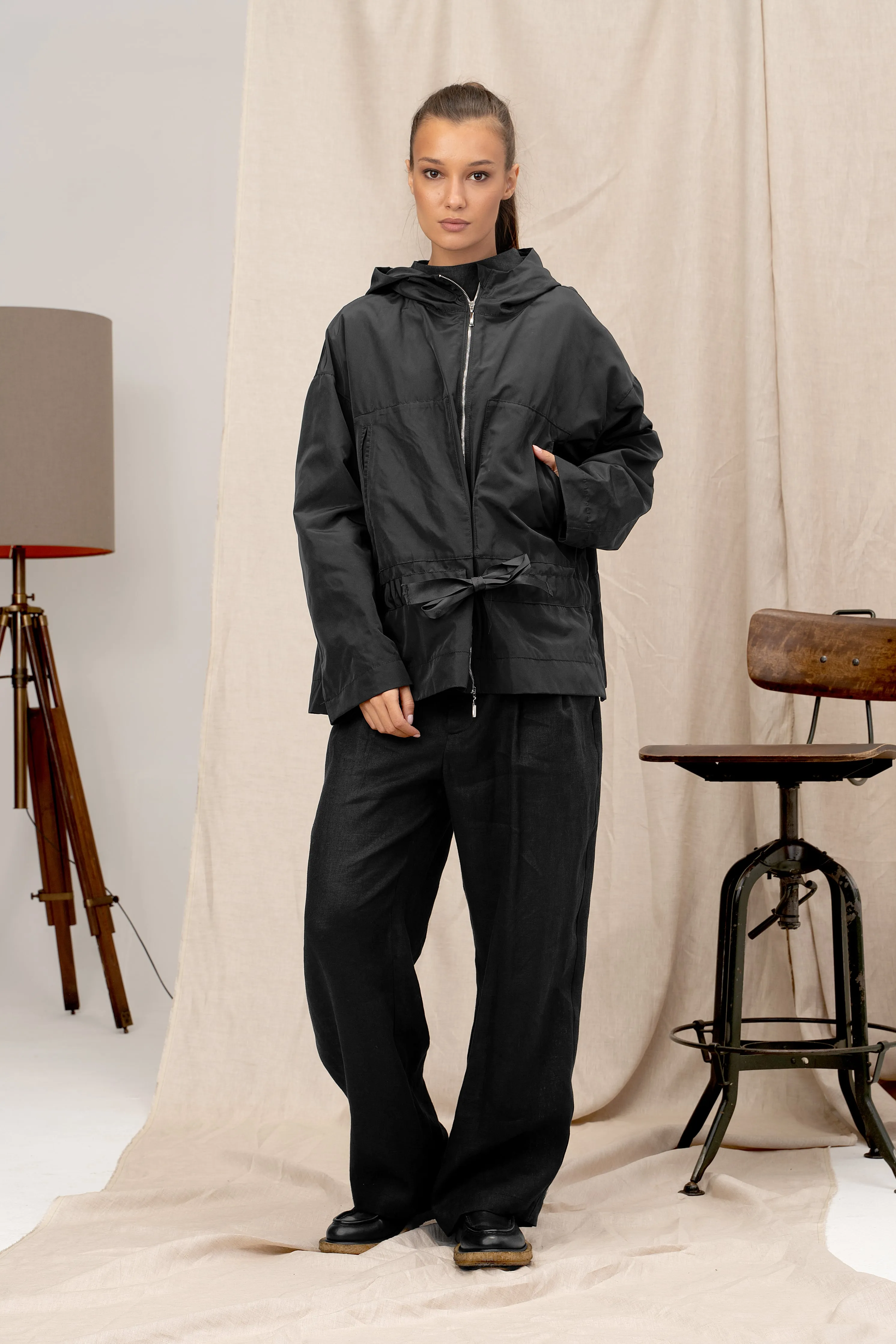 Black Windproof Women's Transitional Jacket