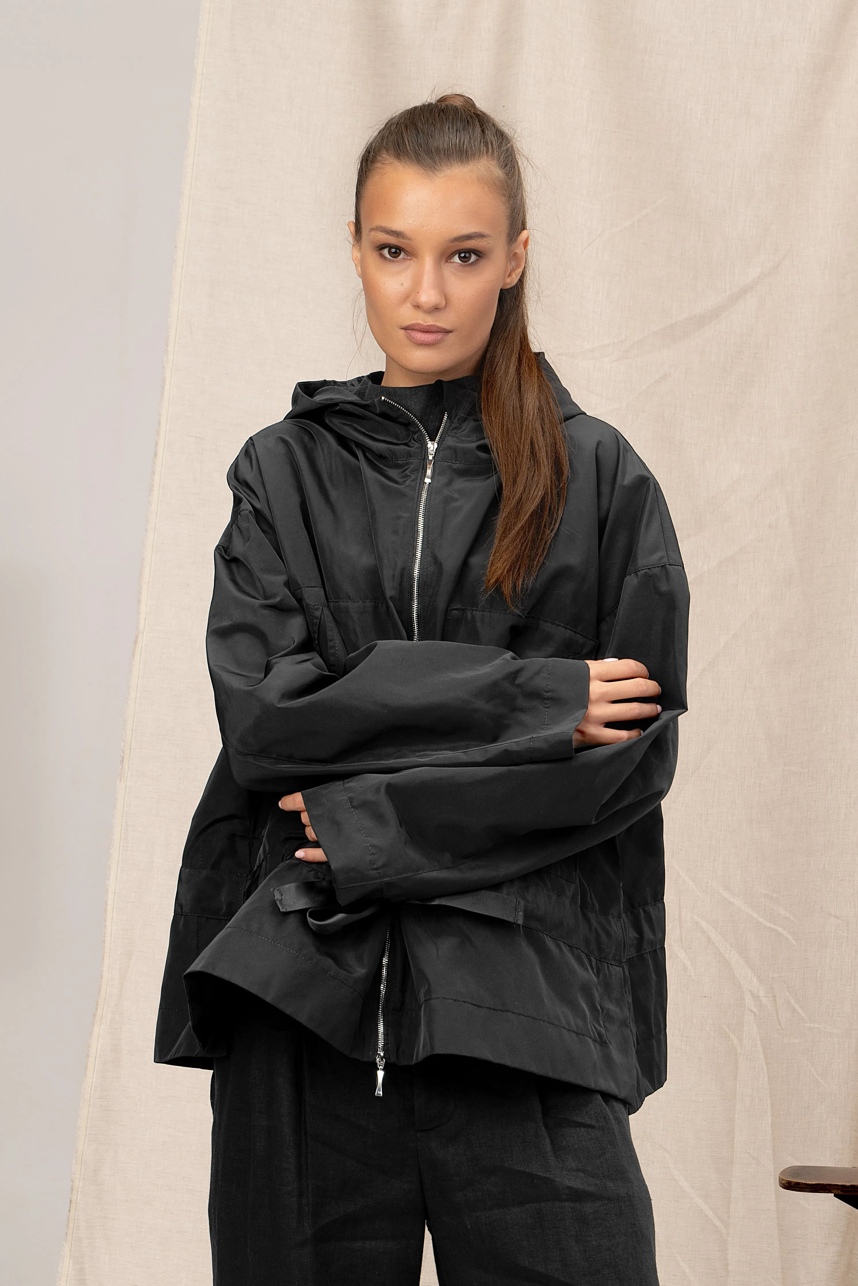 Black Windproof Women's Transitional Jacket