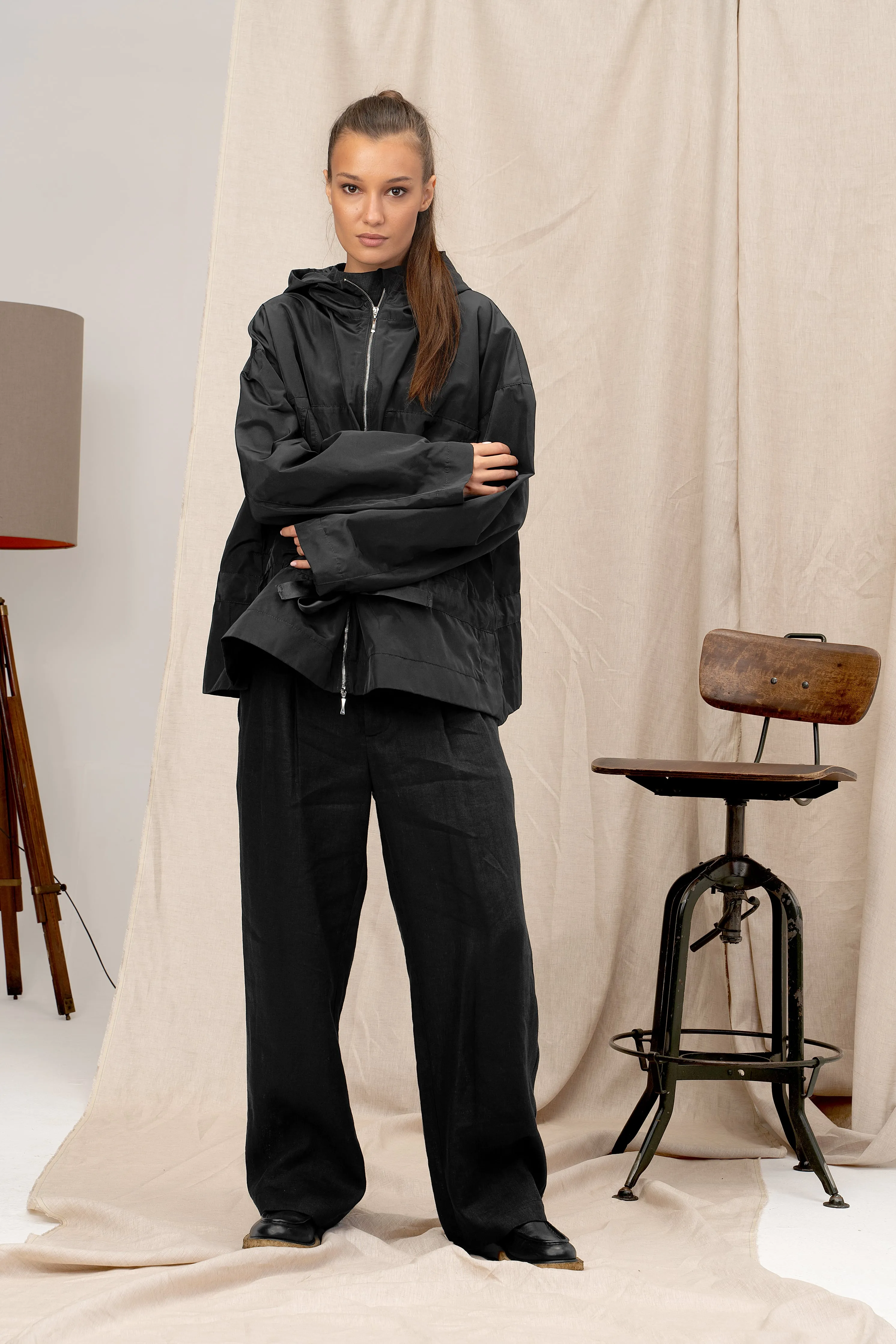Black Windproof Women's Transitional Jacket