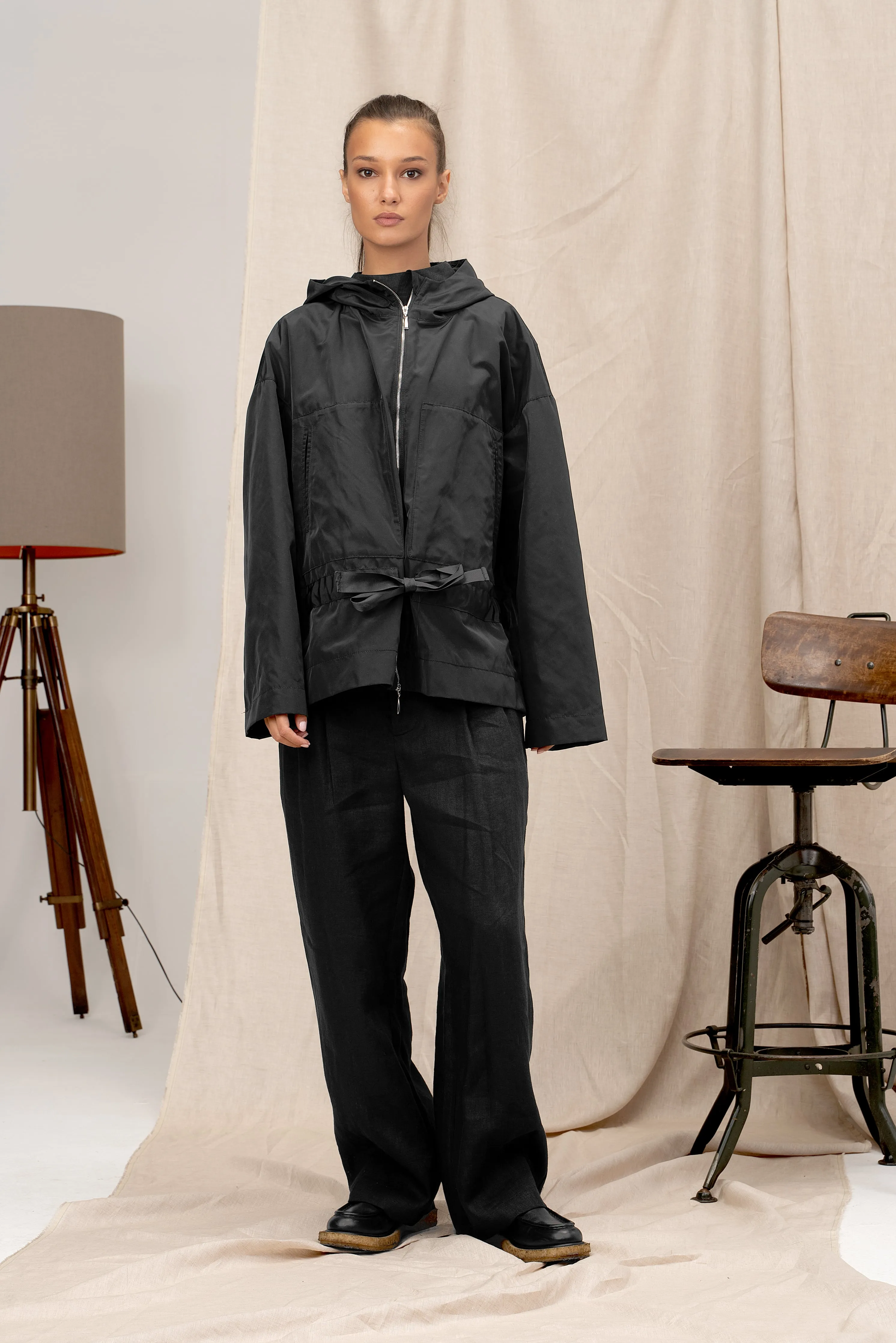 Black Windproof Women's Transitional Jacket