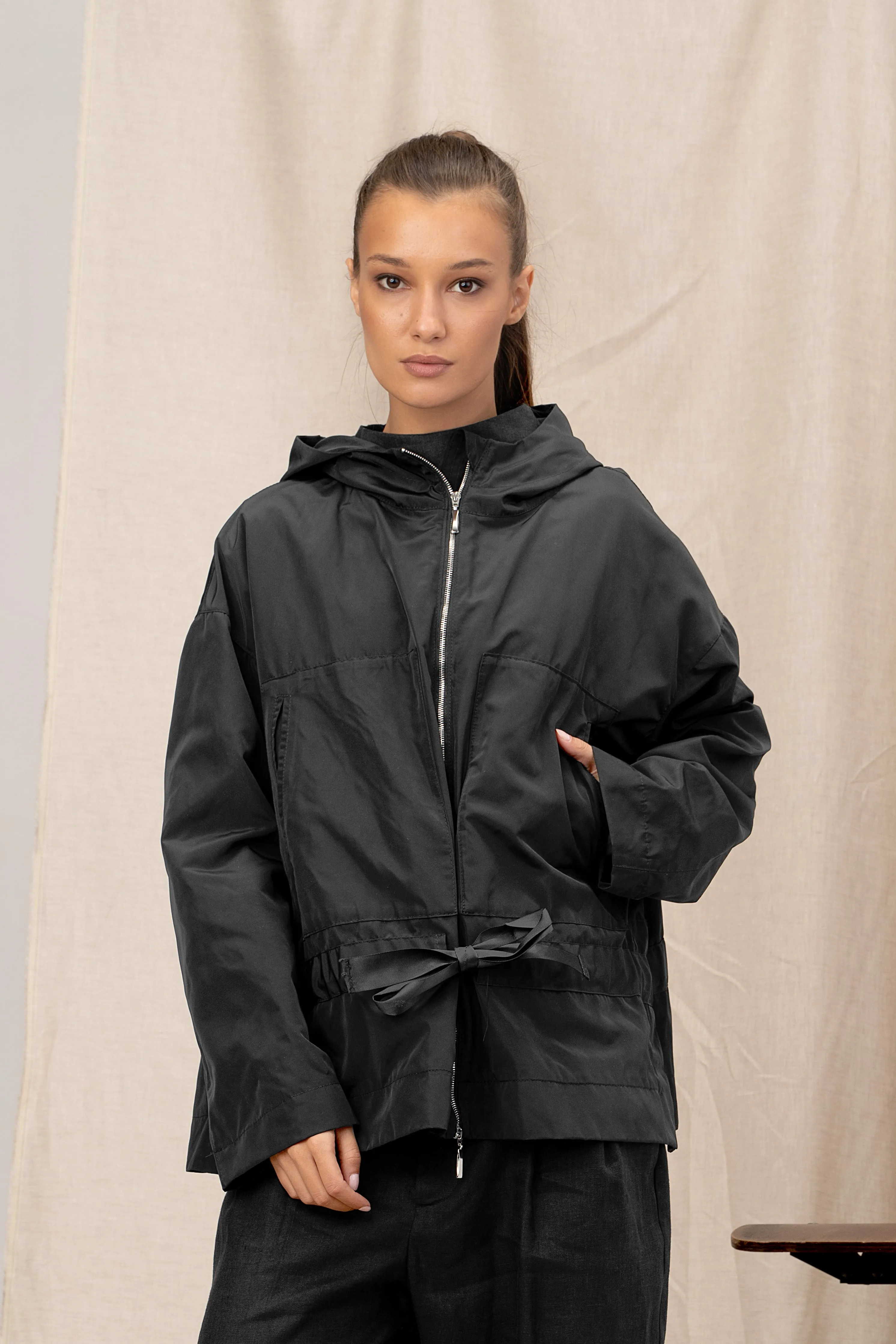 Black Windproof Women's Transitional Jacket