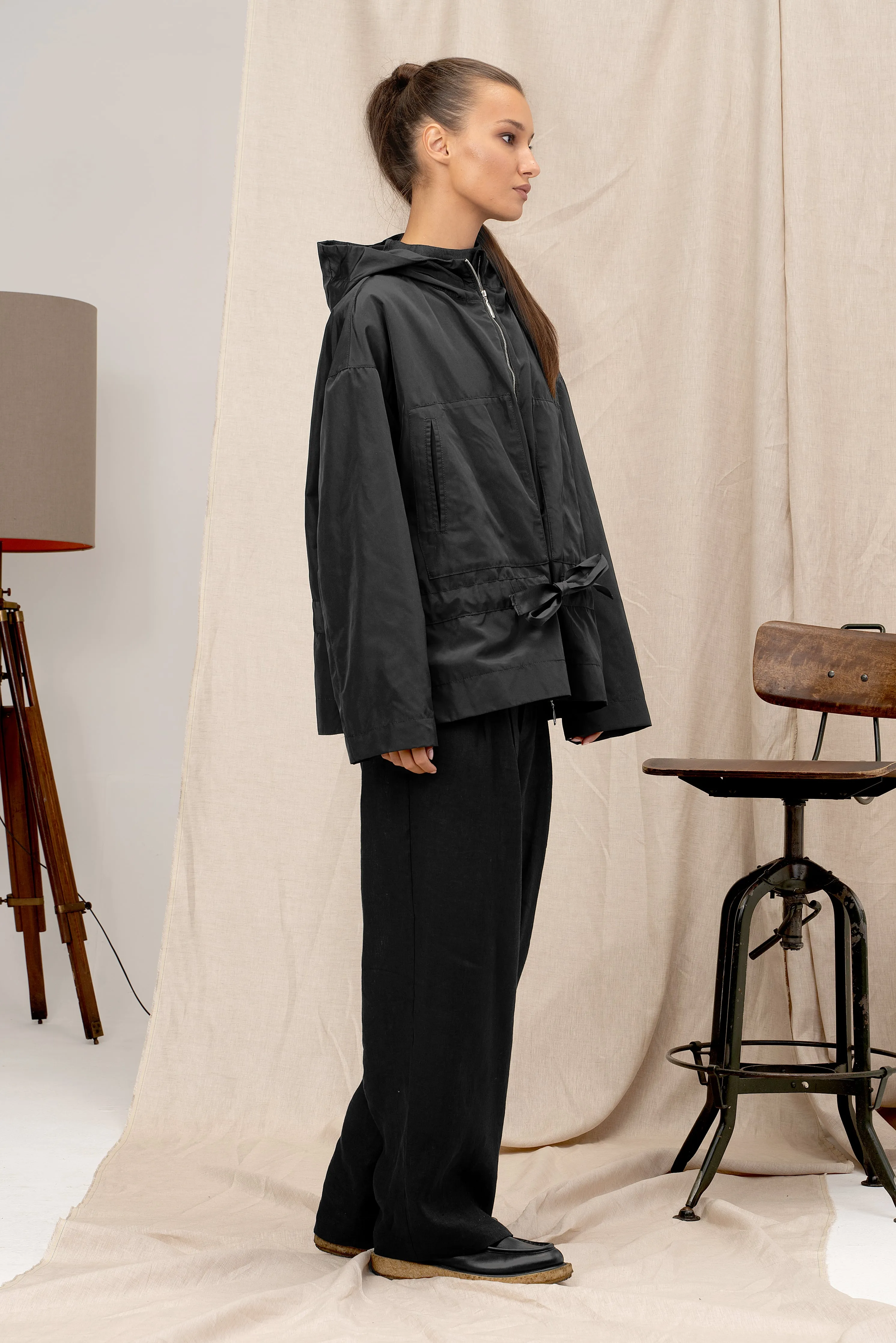 Black Windproof Women's Transitional Jacket