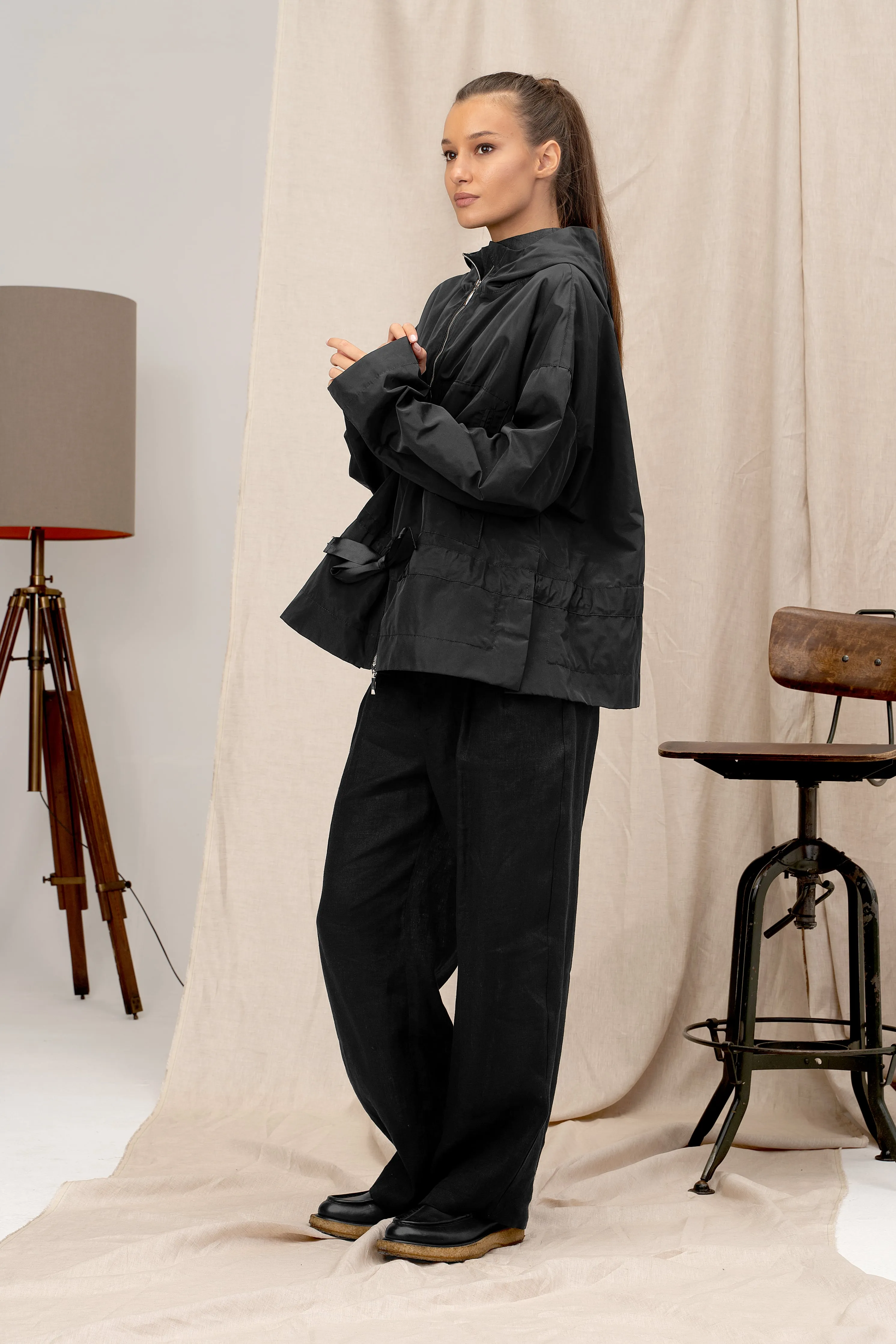 Black Windproof Women's Transitional Jacket