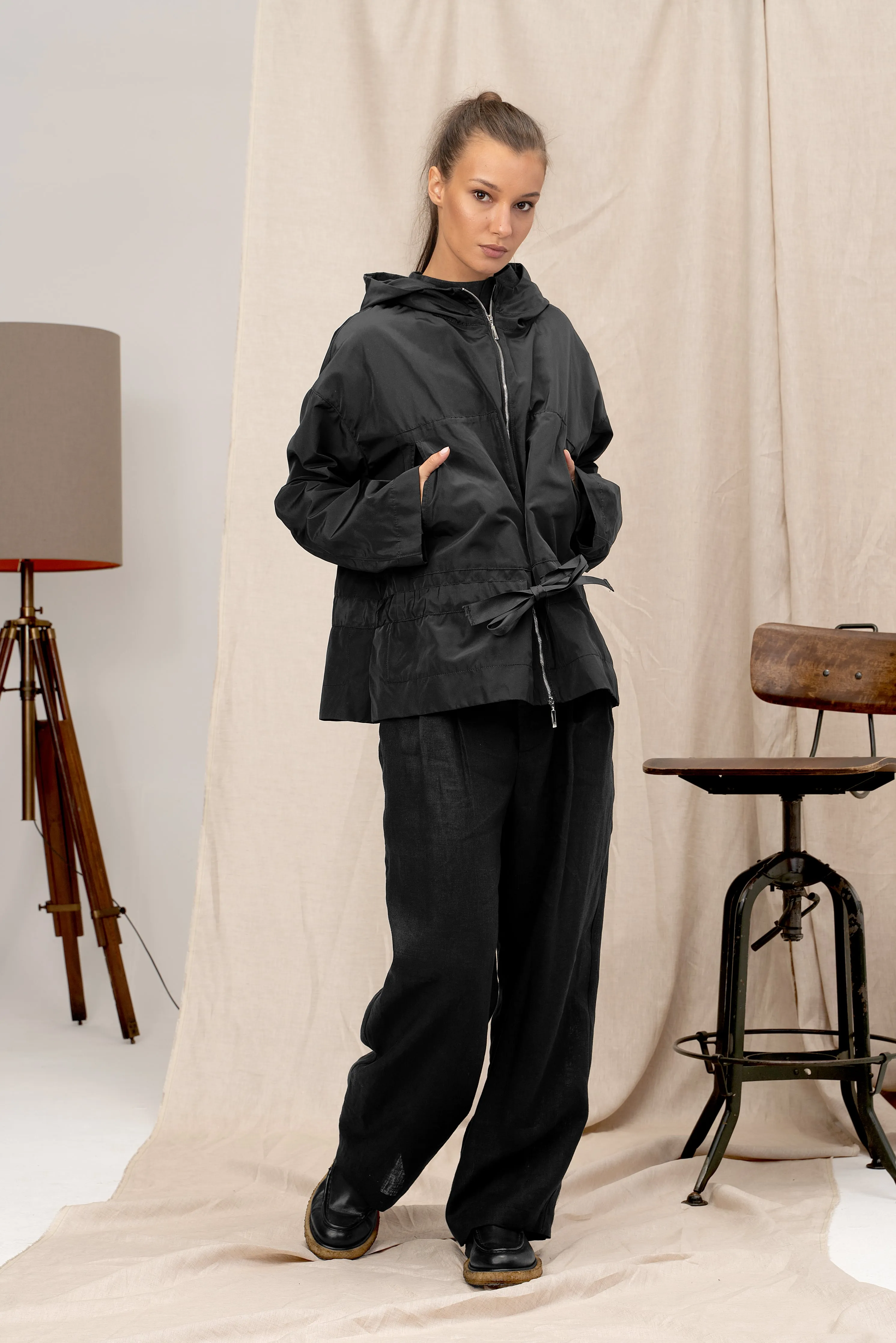 Black Windproof Women's Transitional Jacket