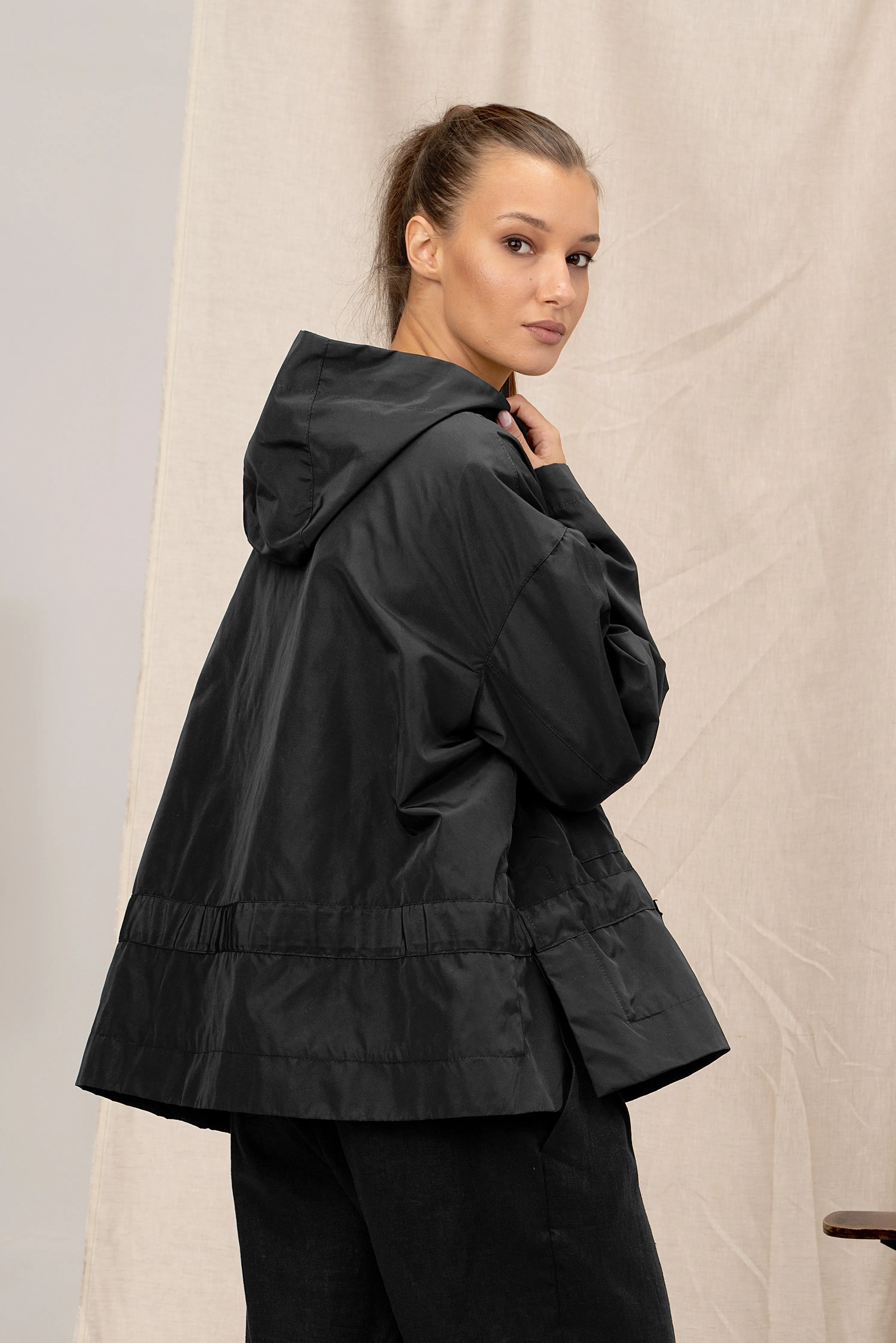 Black Windproof Women's Transitional Jacket