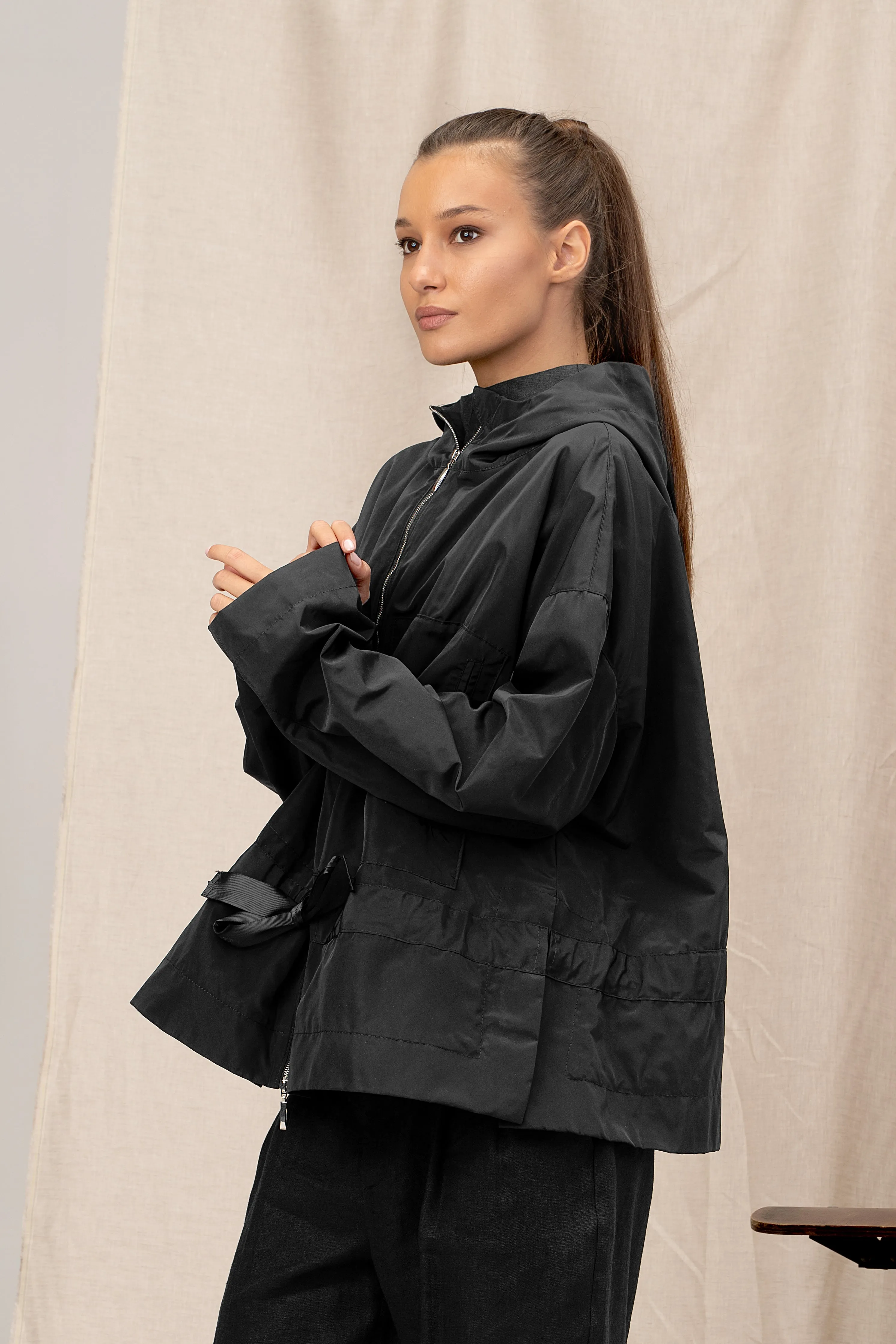 Black Windproof Women's Transitional Jacket