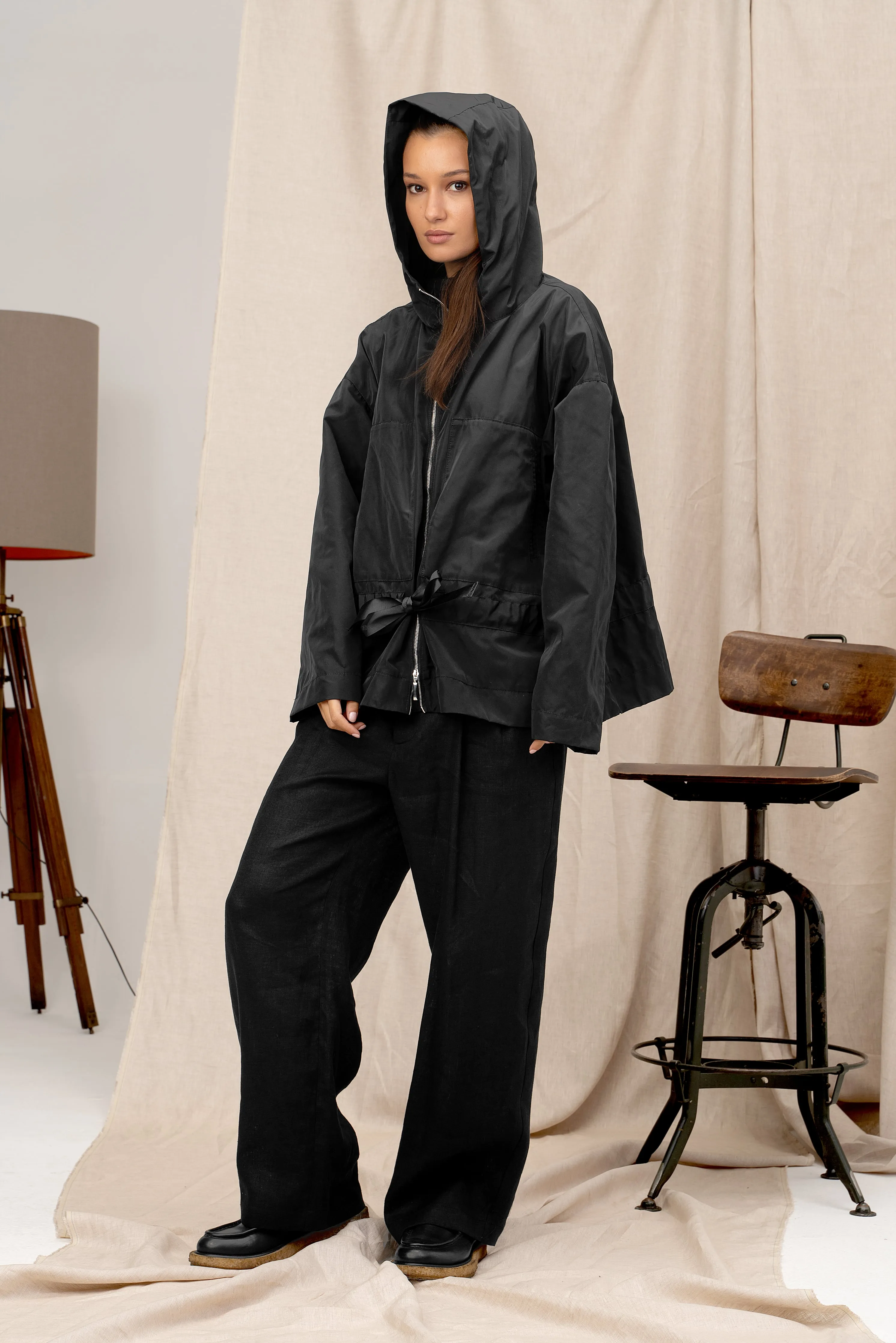 Black Windproof Women's Transitional Jacket