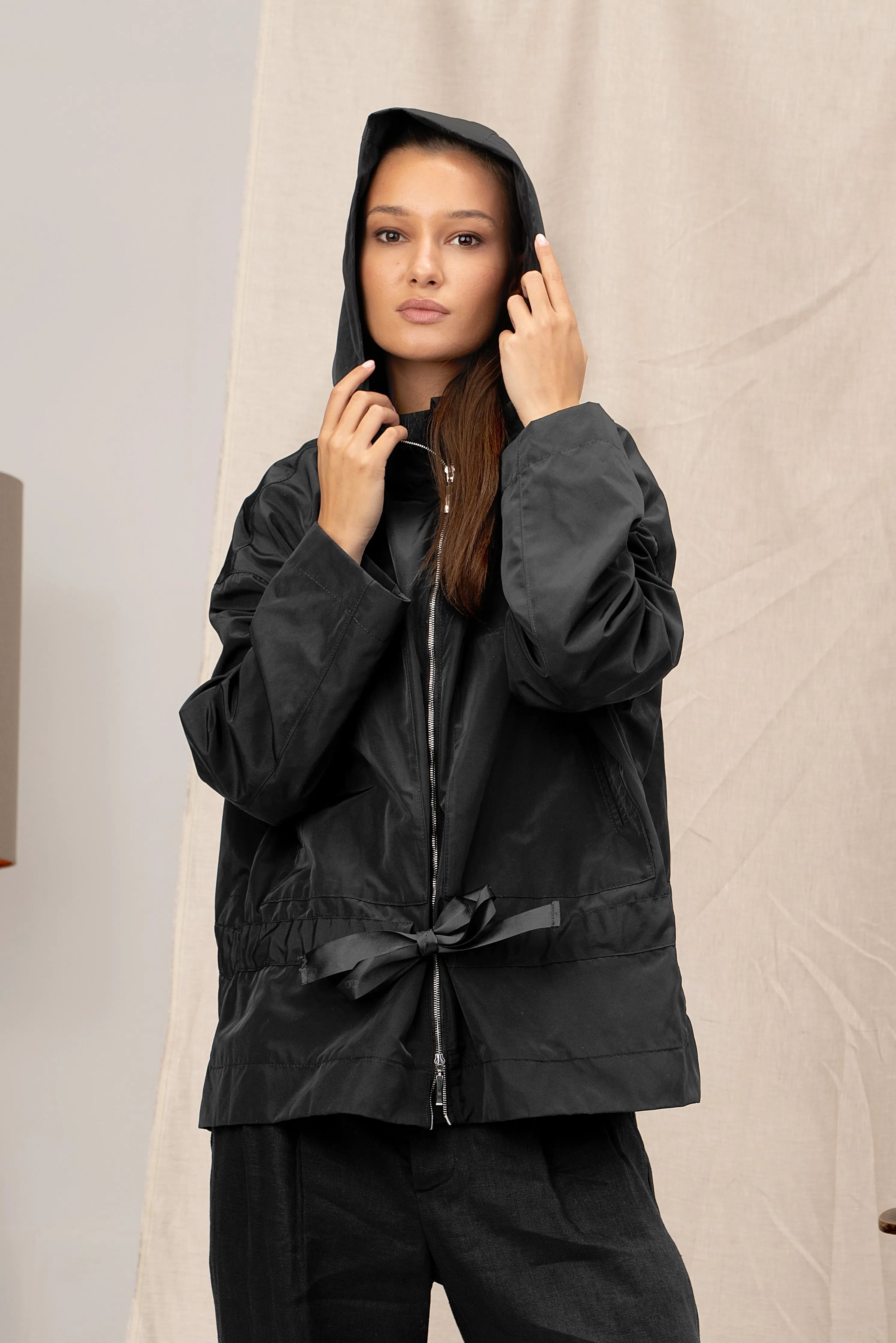 Black Windproof Women's Transitional Jacket