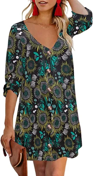 Black Women Summer Spaghetti Strap Button Down V Neck Sleeveless Casual Mini Dress - AlvaQ