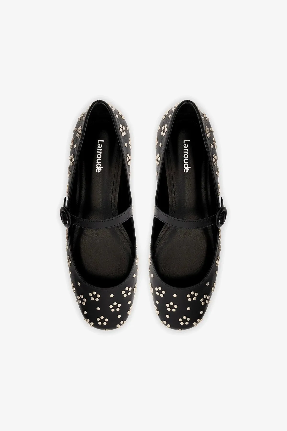 Blair Ballet Flat In Black Leather and Metallic Studs