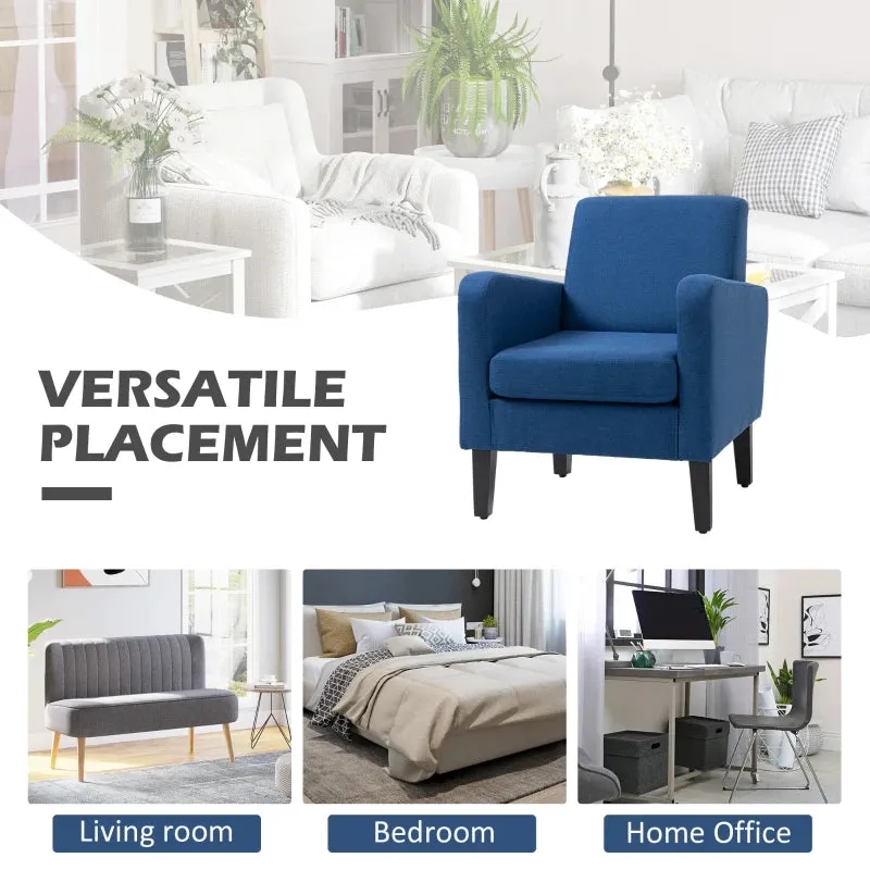 Blue Modern Accent Chair with Rubber Wood Legs for Living Room & Bedroom