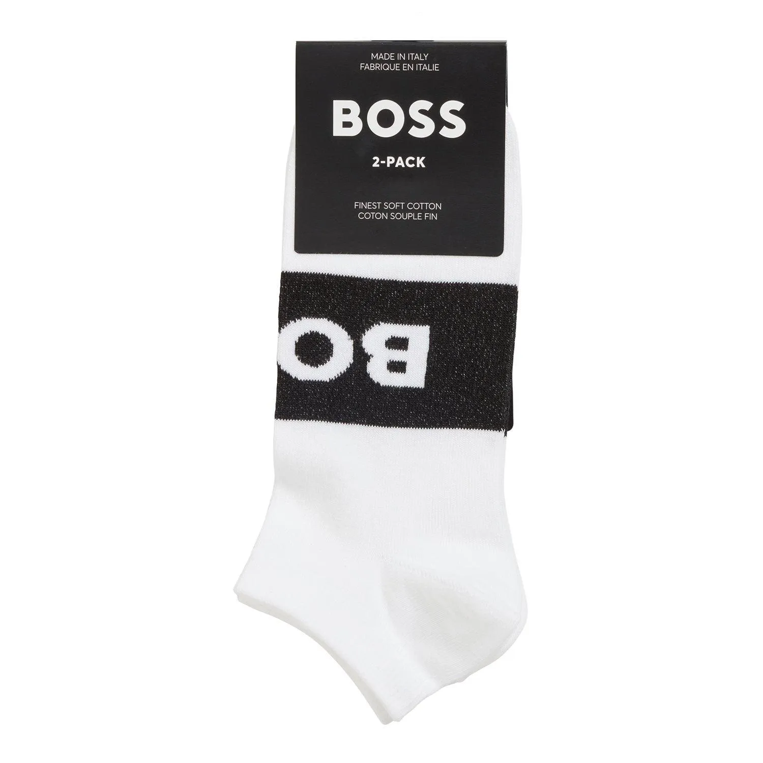 BOSS 2 Pack Quality Cotton Blend Logo Ankle Sock - White