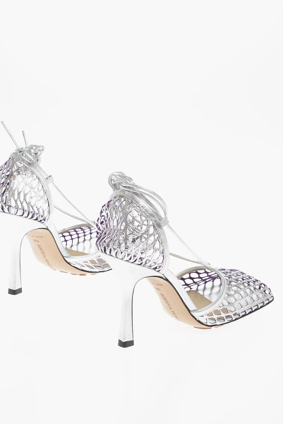 Bottega Veneta Fishnet Sandals Metallic Effect Heel 10 Cm