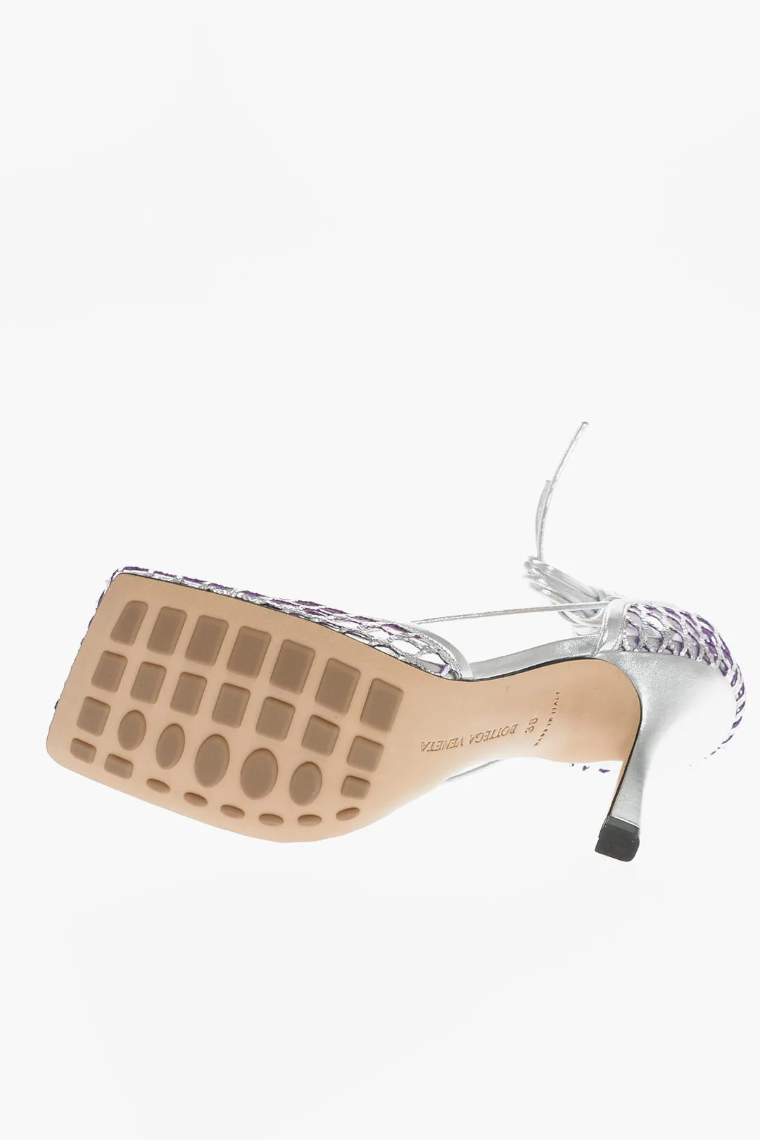 Bottega Veneta Fishnet Sandals Metallic Effect Heel 10 Cm