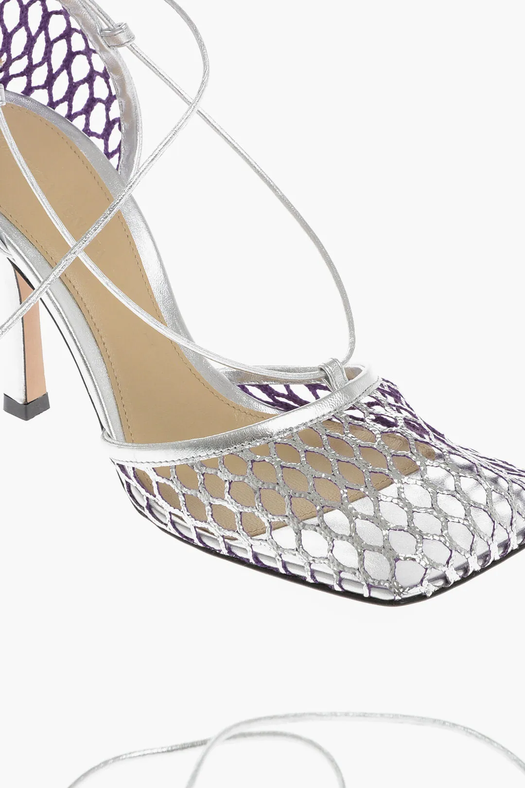 Bottega Veneta Fishnet Sandals Metallic Effect Heel 10 Cm