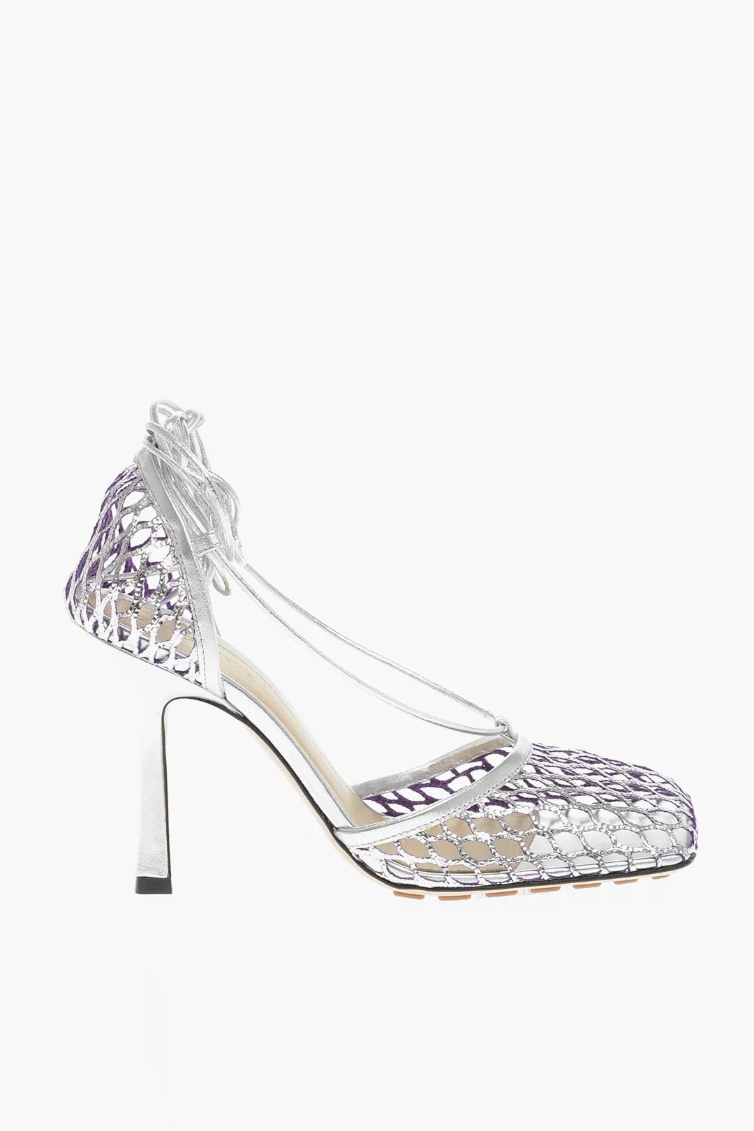 Bottega Veneta Fishnet Sandals Metallic Effect Heel 10 Cm