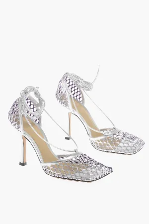 Bottega Veneta Fishnet Sandals Metallic Effect Heel 10 Cm
