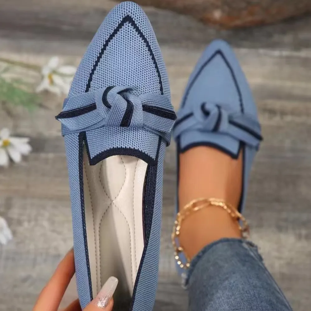 Bow Contrast Trim Point Toe Loafers