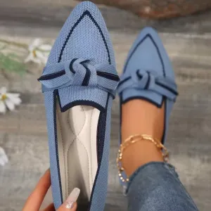 Bow Contrast Trim Point Toe Loafers