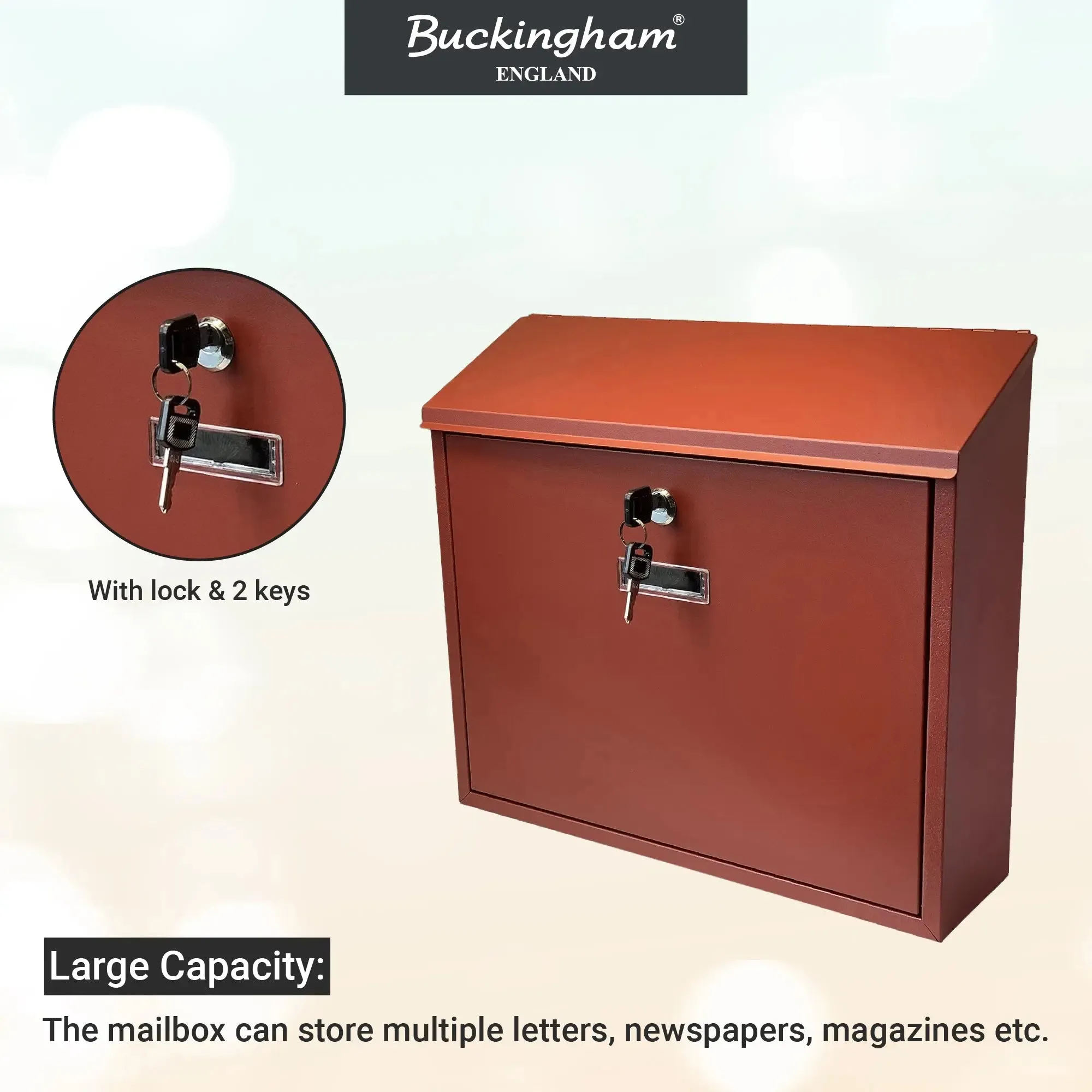 Buckingham Wall Mounted Large Steel Lockable Mailbox Post Letter Box Water Resistant mailbox