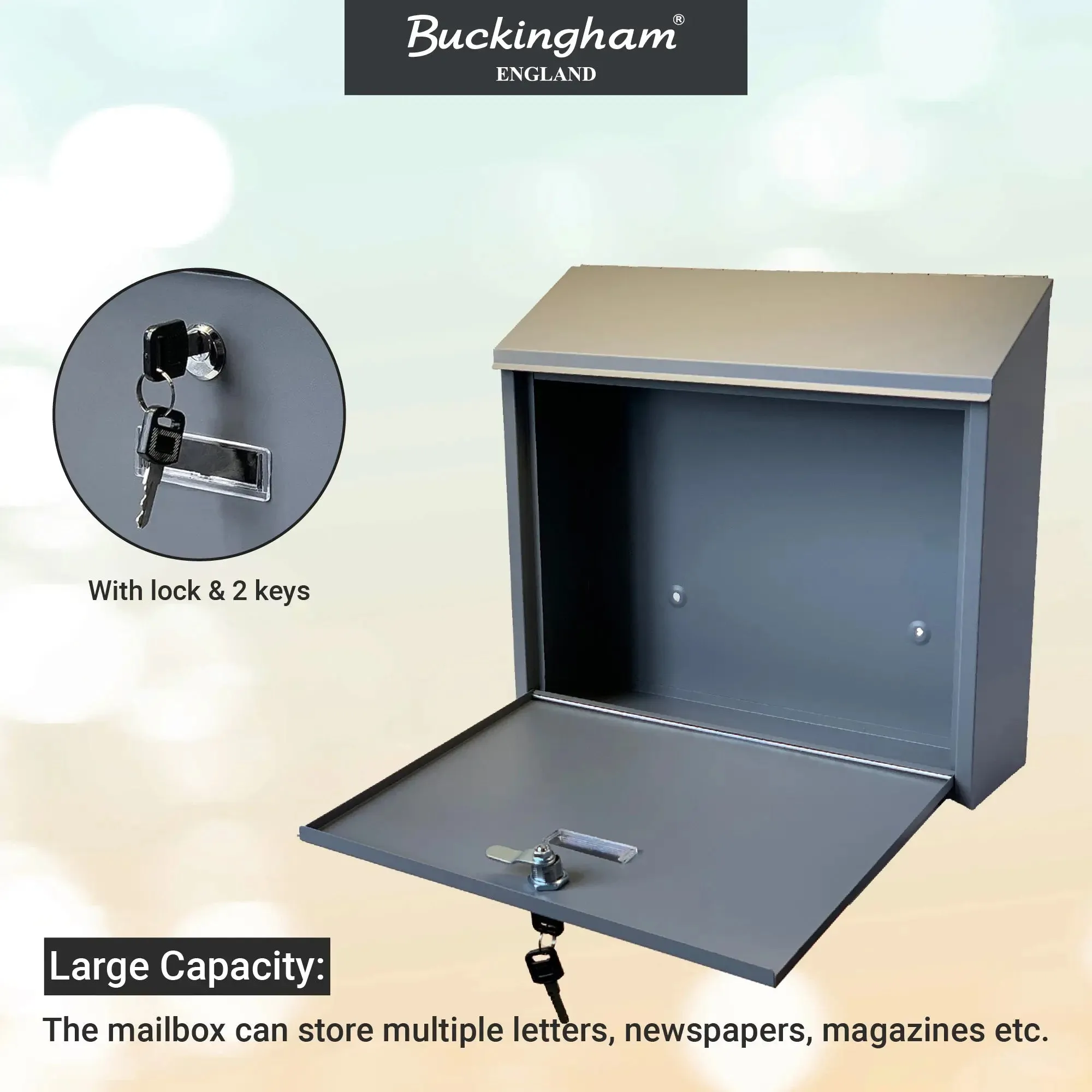 Buckingham Wall Mounted Large Steel Lockable Mailbox Post Letter Box Water Resistant mailbox