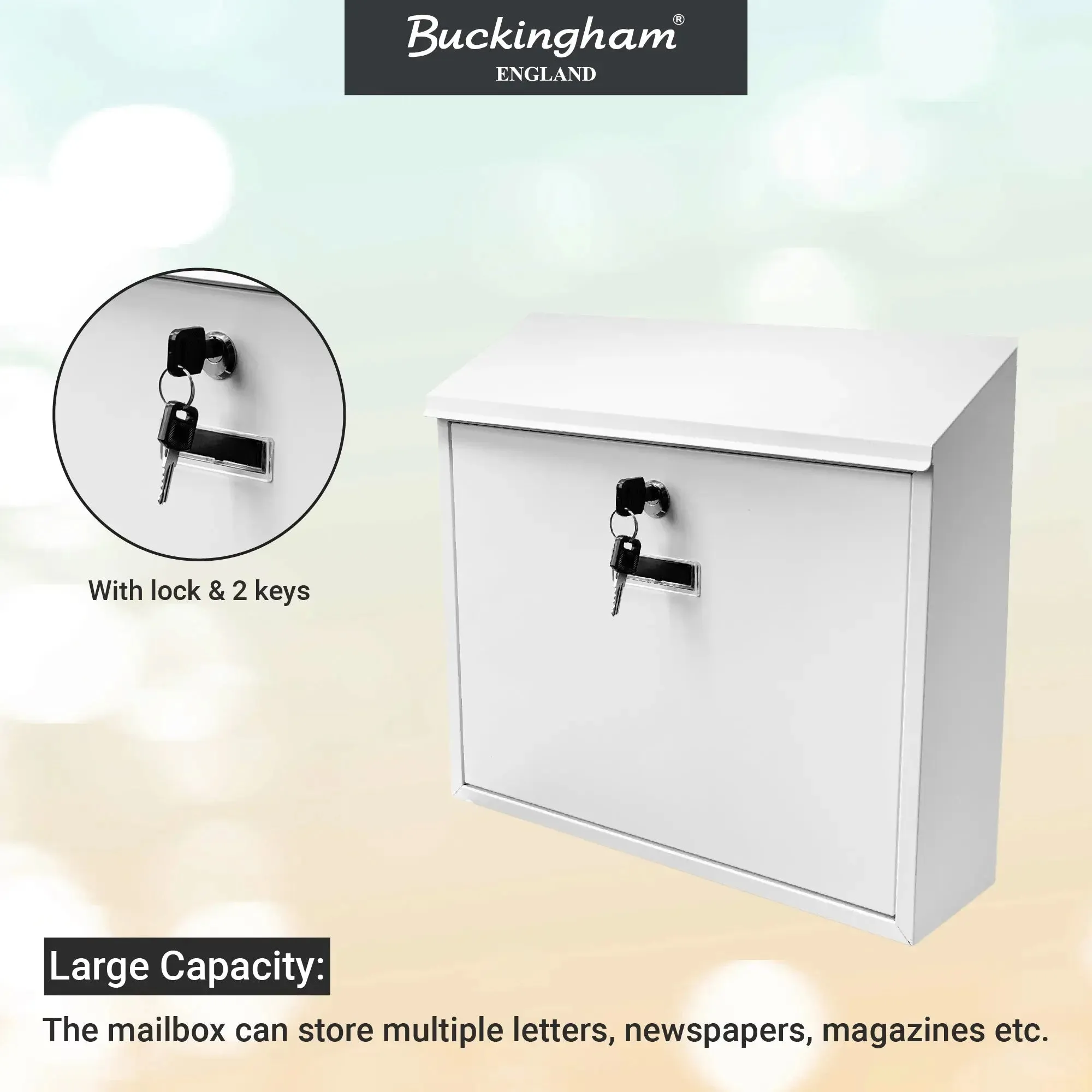 Buckingham Wall Mounted Large Steel Lockable Mailbox Post Letter Box Water Resistant mailbox