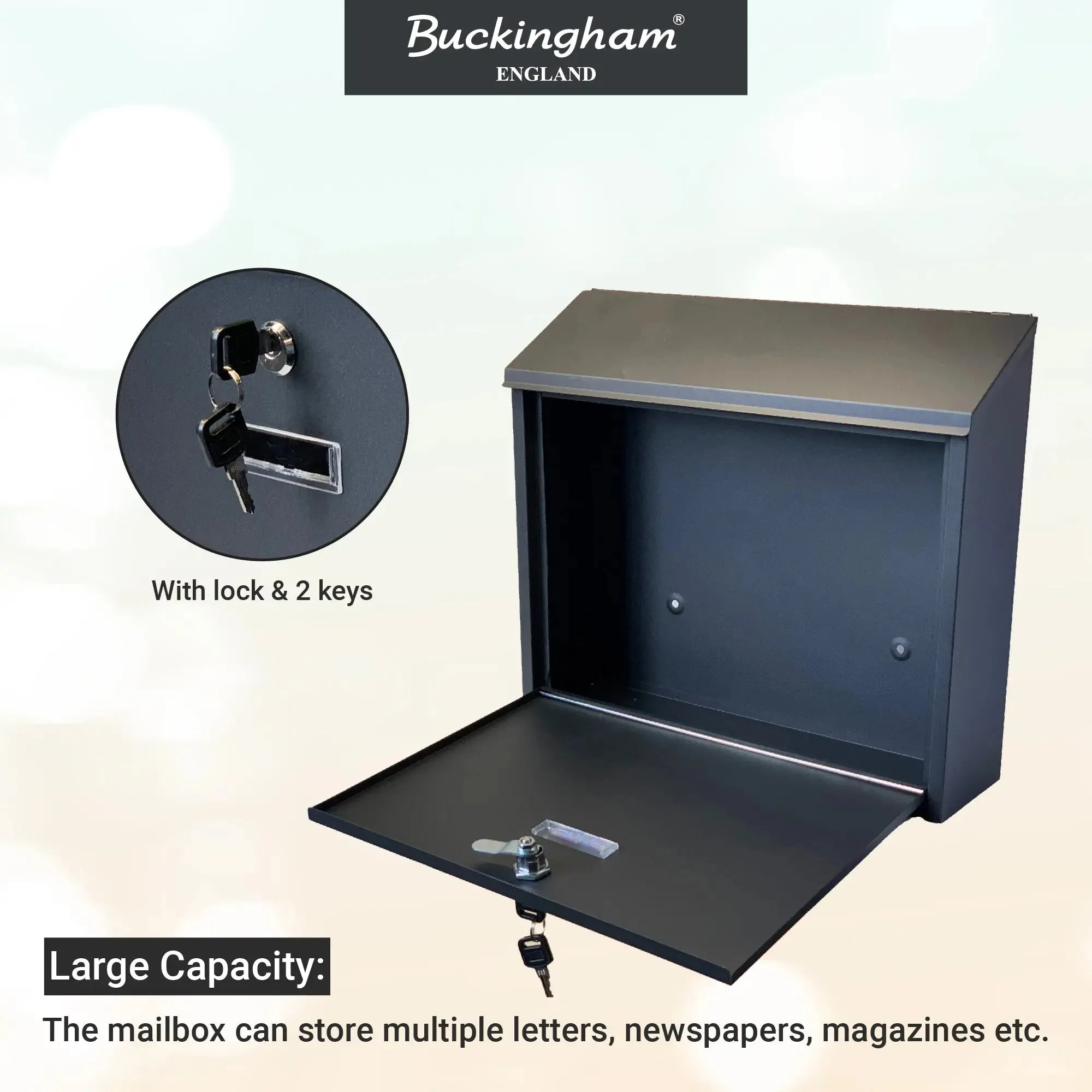 Buckingham Wall Mounted Large Steel Lockable Mailbox Post Letter Box Water Resistant mailbox