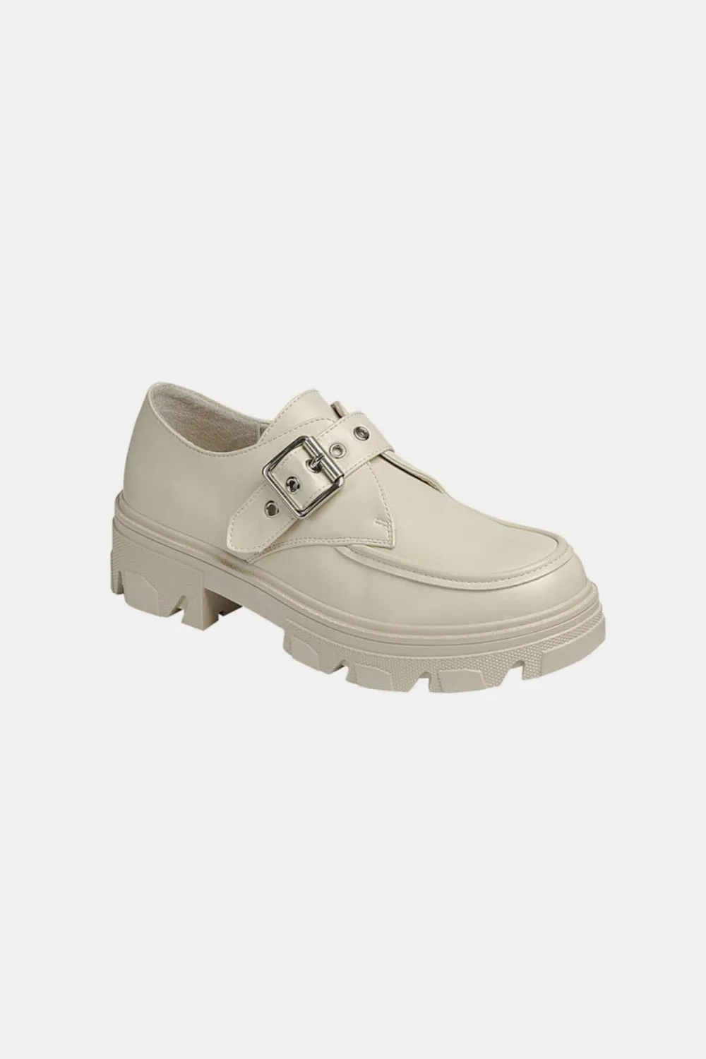 Buckled Platform Lug Sole Loafers in Ivory