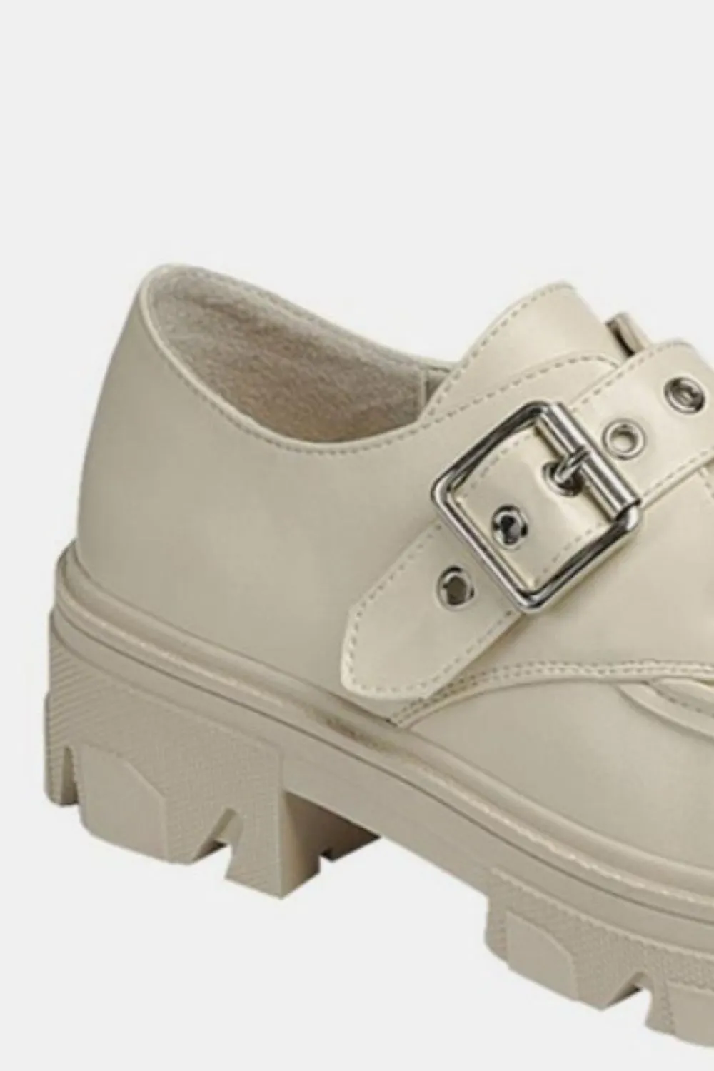 Buckled Platform Lug Sole Loafers in Ivory