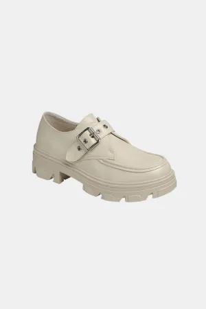 Buckled Platform Lug Sole Loafers in Ivory