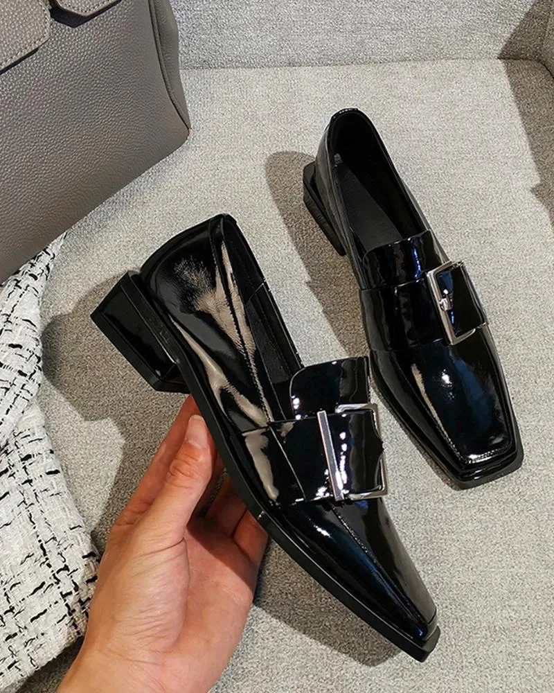 Buckled Square Toe Chunky Loafers